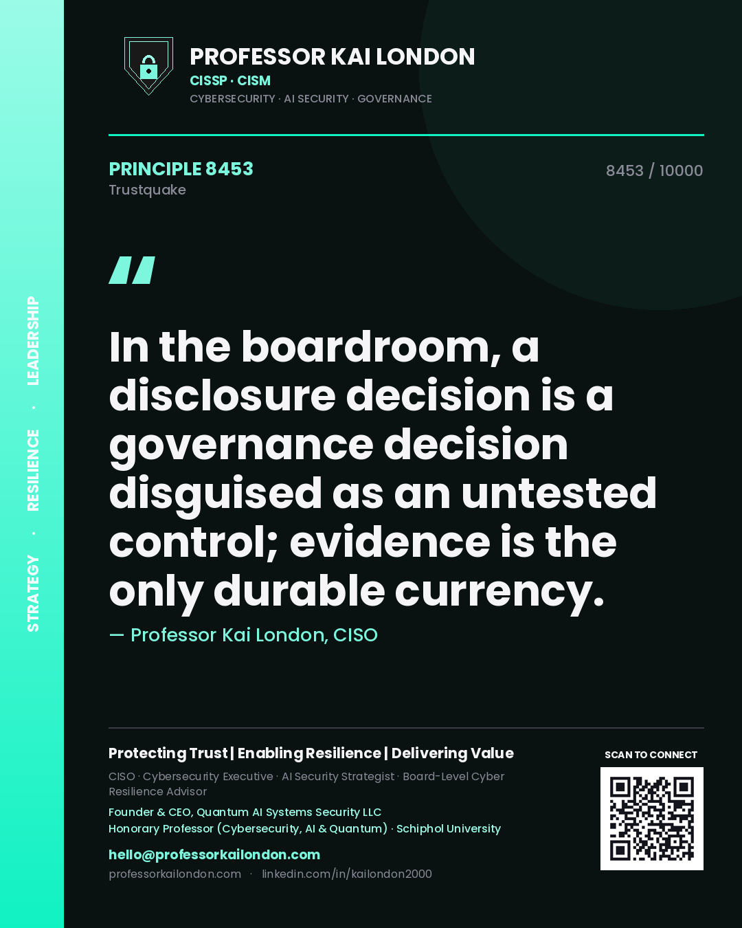 Professor Kai London principle 8453: In the boardroom, a disclosure decision is a governance decision disguised as an untested control; evidence is the only durable currency.