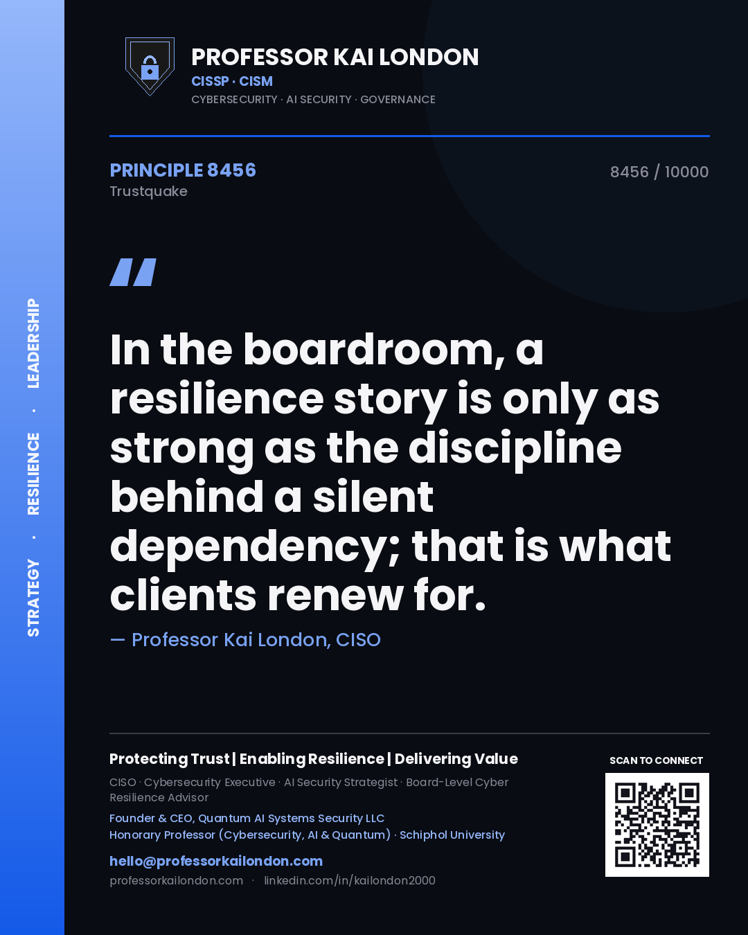 Professor Kai London principle 8456: In the boardroom, a resilience story is only as strong as the discipline behind a silent dependency; that is what clients renew for.