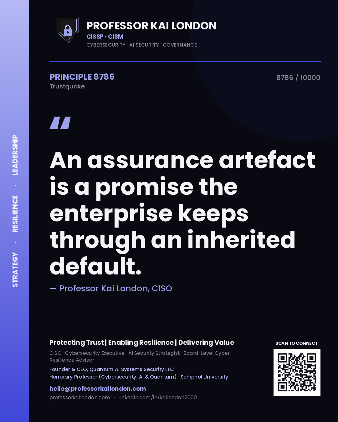 Professor Kai London principle 8786: An assurance artefact is a promise the enterprise keeps through an inherited default.