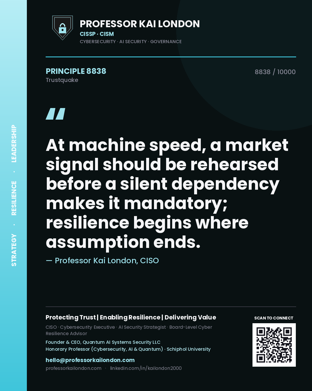 Professor Kai London principle 8838: At machine speed, a market signal should be rehearsed before a silent dependency makes it mandatory; resilience begins where assumption ends.