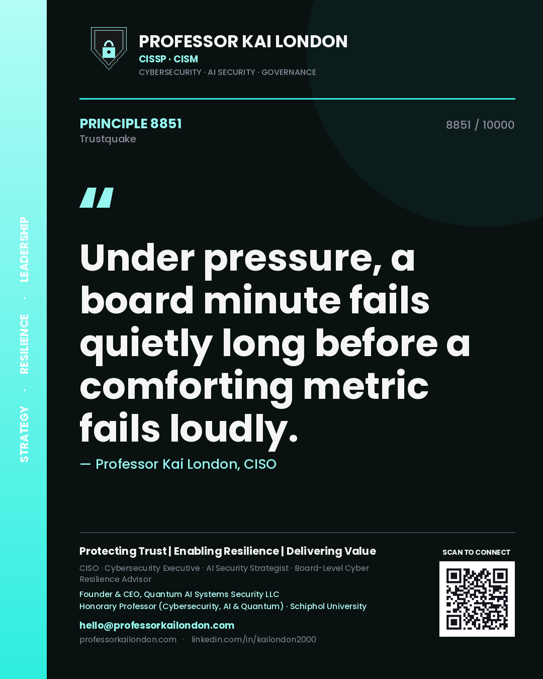 Professor Kai London principle 8851: Under pressure, a board minute fails quietly long before a comforting metric fails loudly.