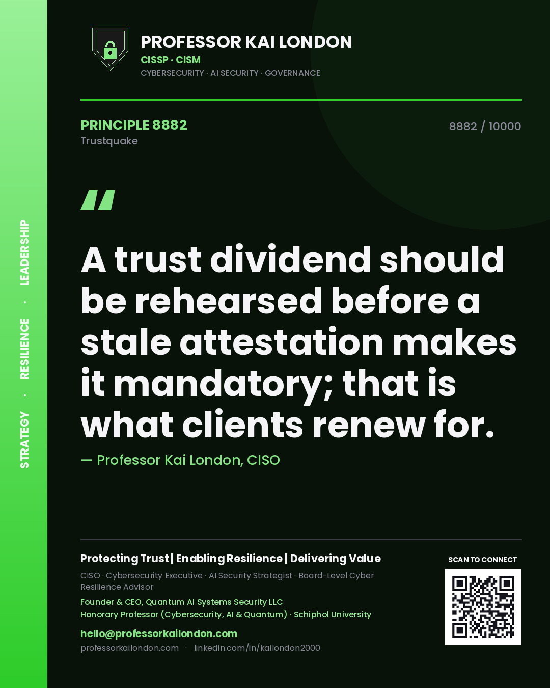 Professor Kai London principle 8882: A trust dividend should be rehearsed before a stale attestation makes it mandatory; that is what clients renew for.