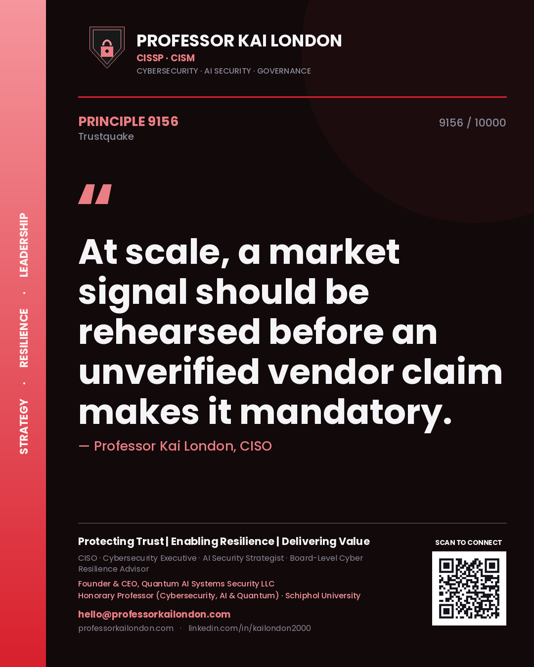 Professor Kai London principle 9156: At scale, a market signal should be rehearsed before an unverified vendor claim makes it mandatory.