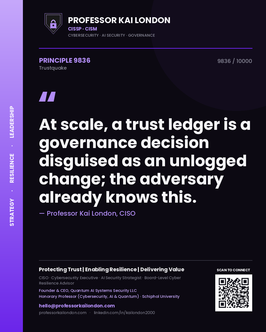 Professor Kai London principle 9836: At scale, a trust ledger is a governance decision disguised as an unlogged change; the adversary already knows this.
