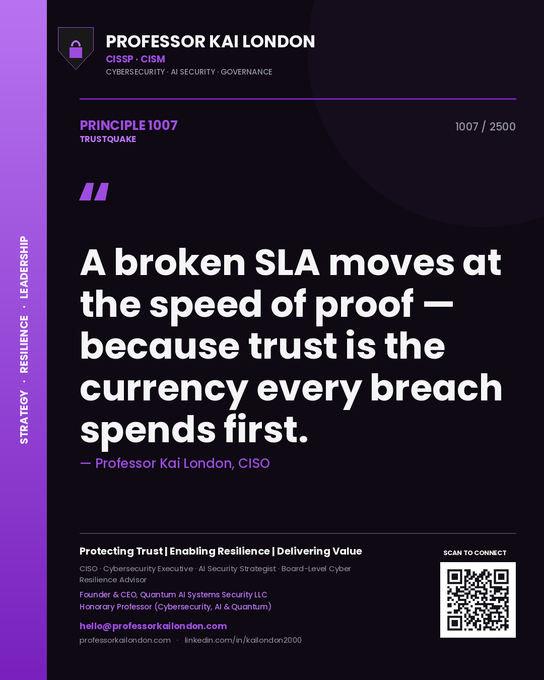 Professor Kai London principle 1007: A broken SLA moves at the speed of proof — because trust is the currency every breach spends first.