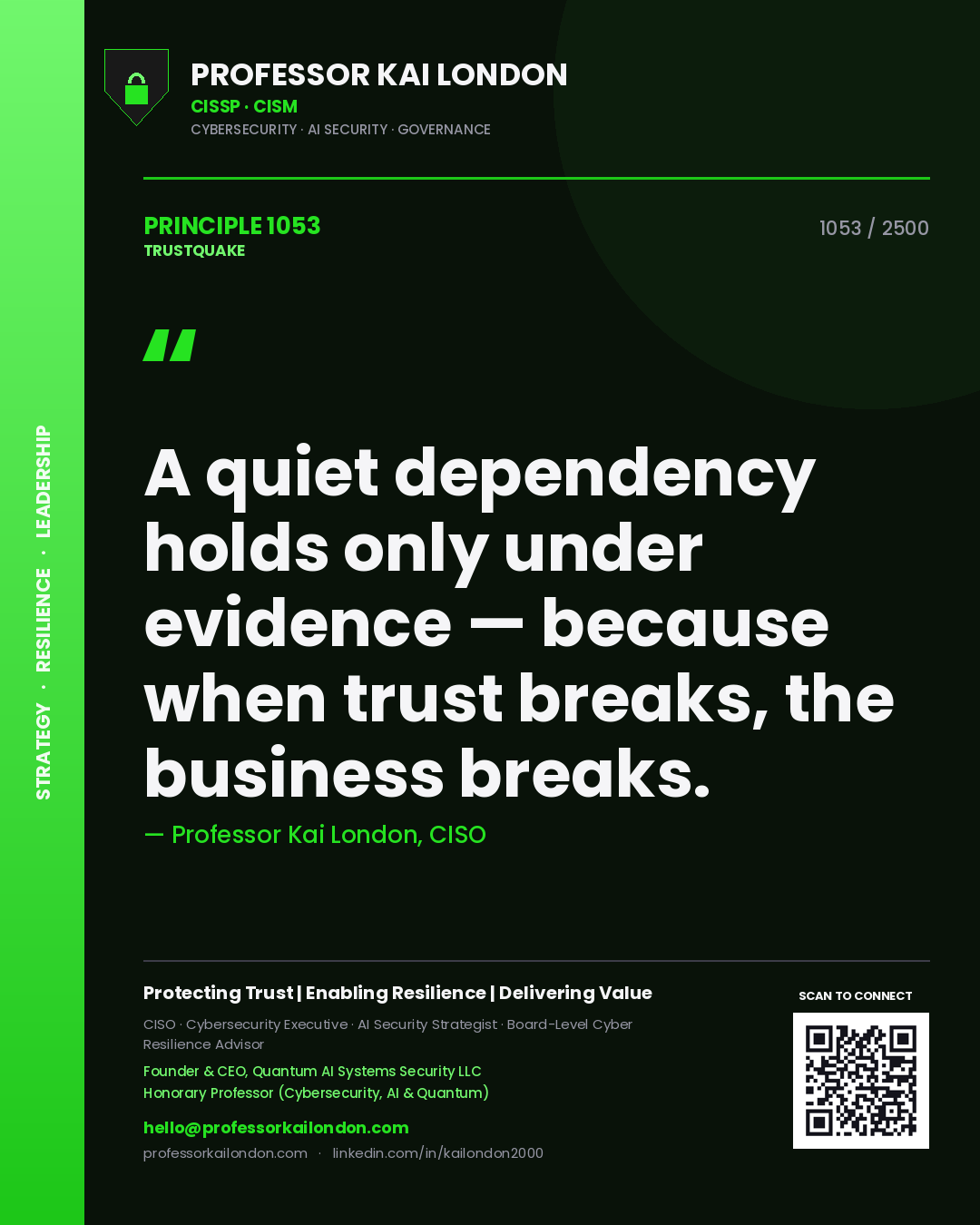 Professor Kai London principle 1053: A quiet dependency holds only under evidence — because when trust breaks, the business breaks.