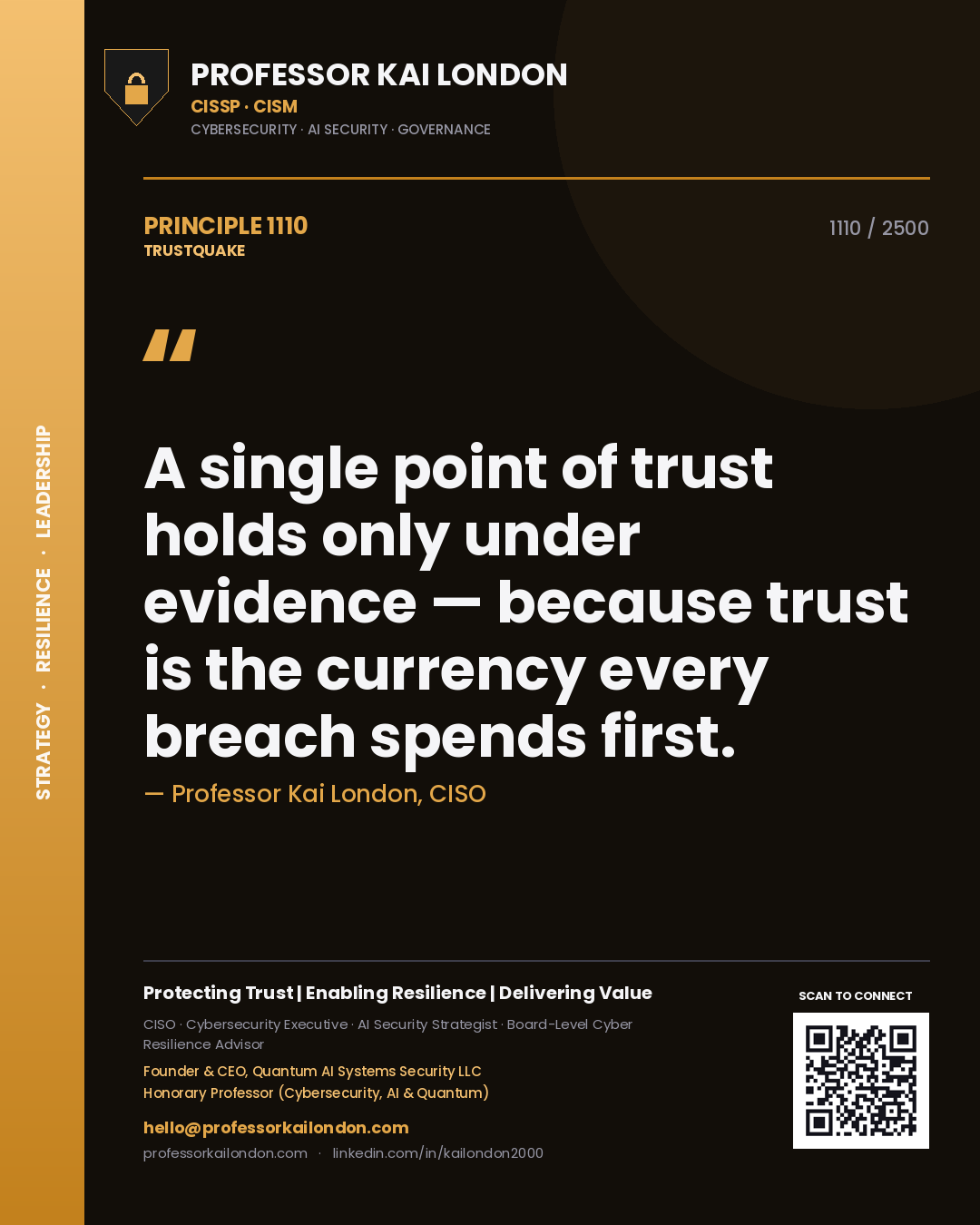 Professor Kai London principle 1110: A single point of trust holds only under evidence — because trust is the currency every breach spends first.