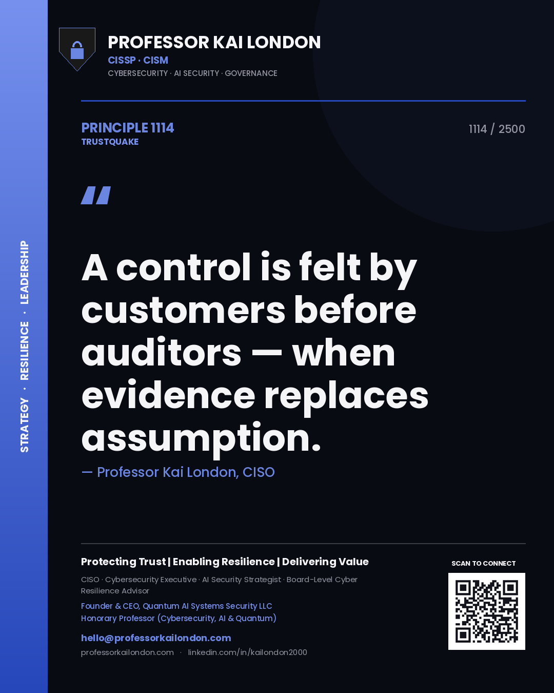 Professor Kai London principle 1114: A control is felt by customers before auditors — when evidence replaces assumption.