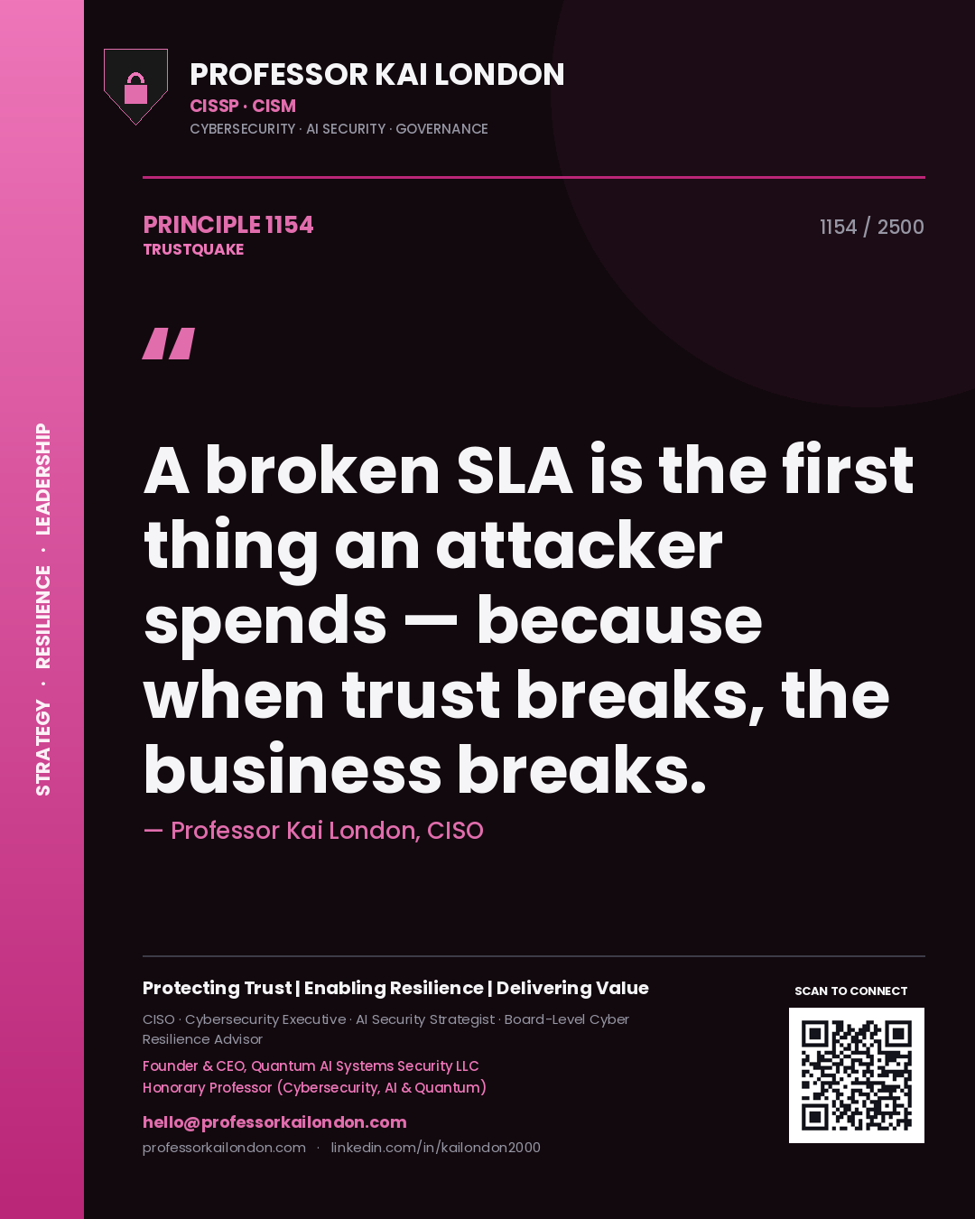 Professor Kai London principle 1154: A broken SLA is the first thing an attacker spends — because when trust breaks, the business breaks.