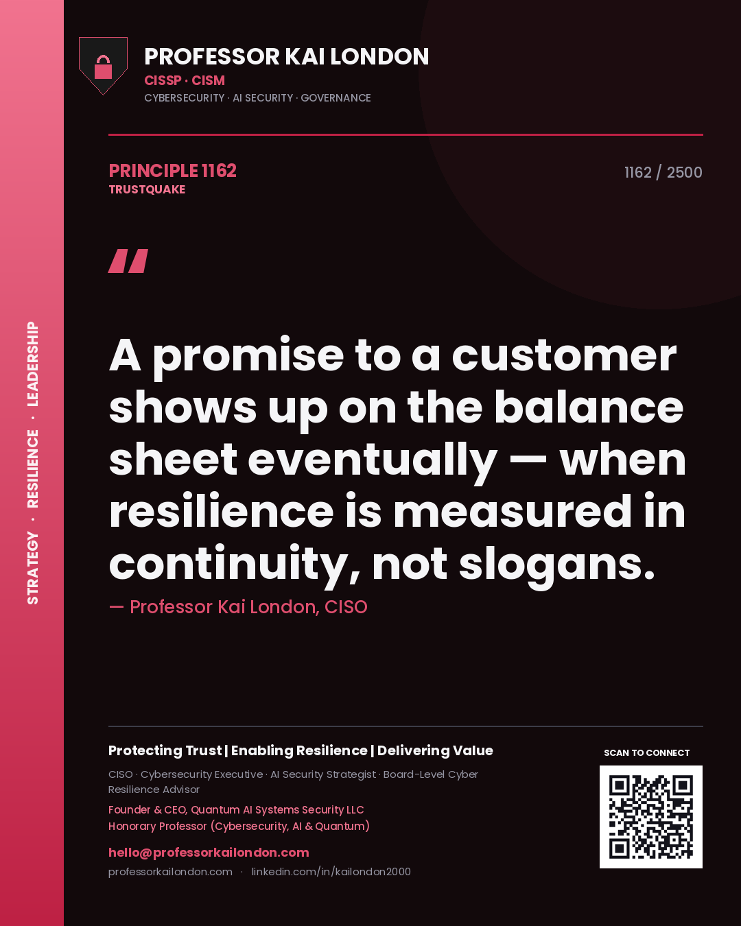 Professor Kai London principle 1162: A promise to a customer shows up on the balance sheet eventually — when resilience is measured in continuity, not slogans.