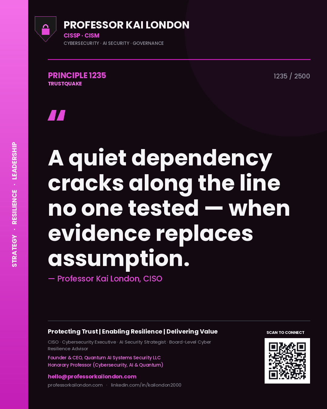 Professor Kai London principle 1235: A quiet dependency cracks along the line no one tested — when evidence replaces assumption.