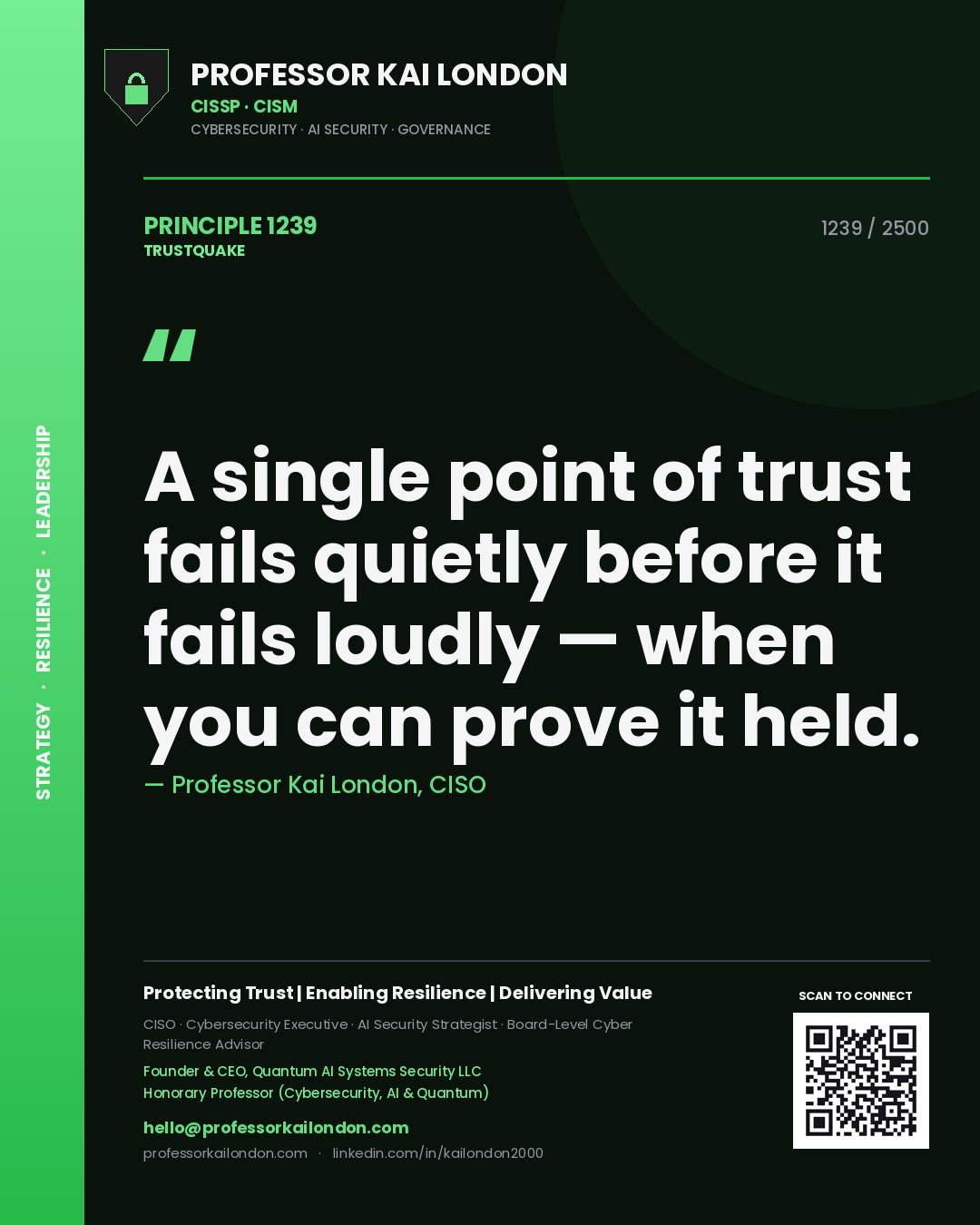 Professor Kai London principle 1239: A single point of trust fails quietly before it fails loudly — when you can prove it held.