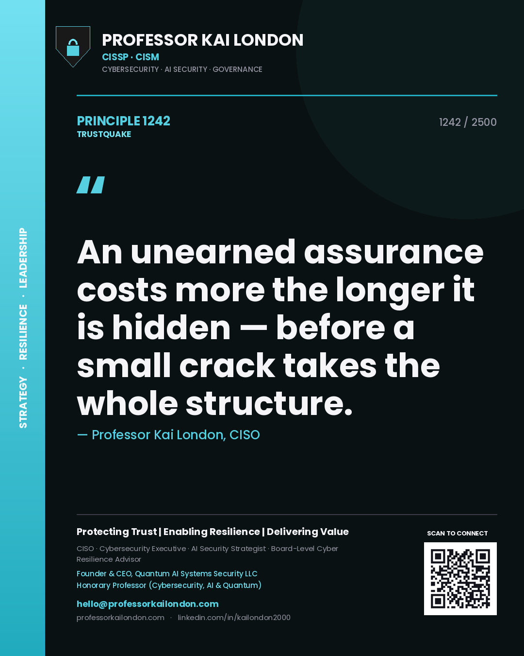 Professor Kai London principle 1242: An unearned assurance costs more the longer it is hidden — before a small crack takes the whole structure.