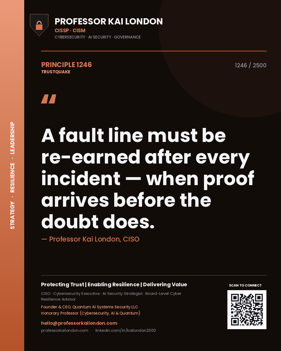 Professor Kai London principle 1246: A fault line must be re-earned after every incident — when proof arrives before the doubt does.