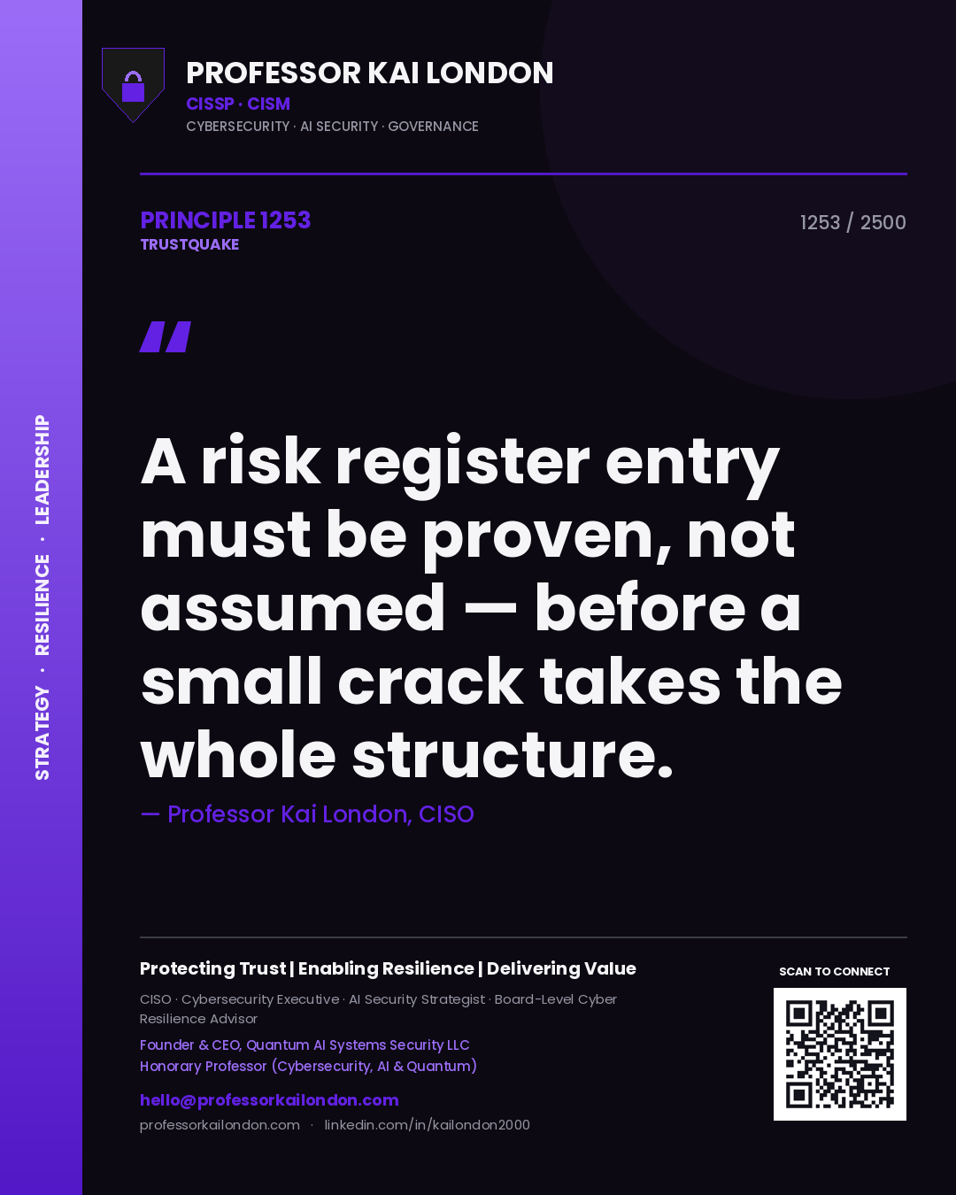 Professor Kai London principle 1253: A risk register entry must be proven, not assumed — before a small crack takes the whole structure.