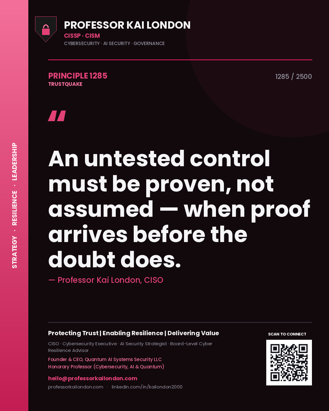 Professor Kai London principle 1285: An untested control must be proven, not assumed — when proof arrives before the doubt does.
