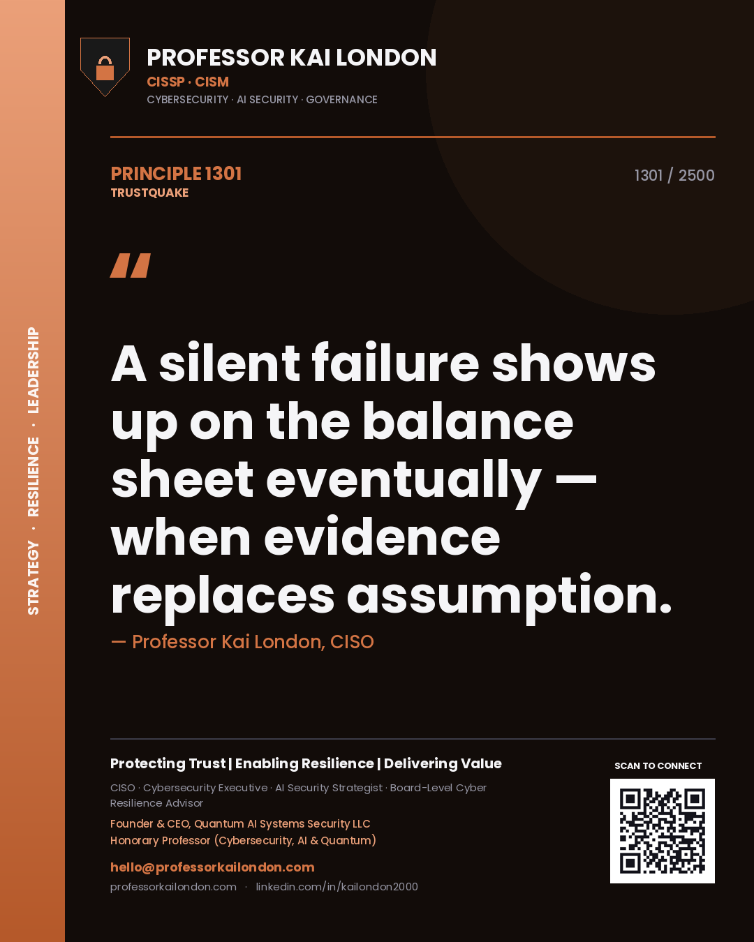 Professor Kai London principle 1301: A silent failure shows up on the balance sheet eventually — when evidence replaces assumption.