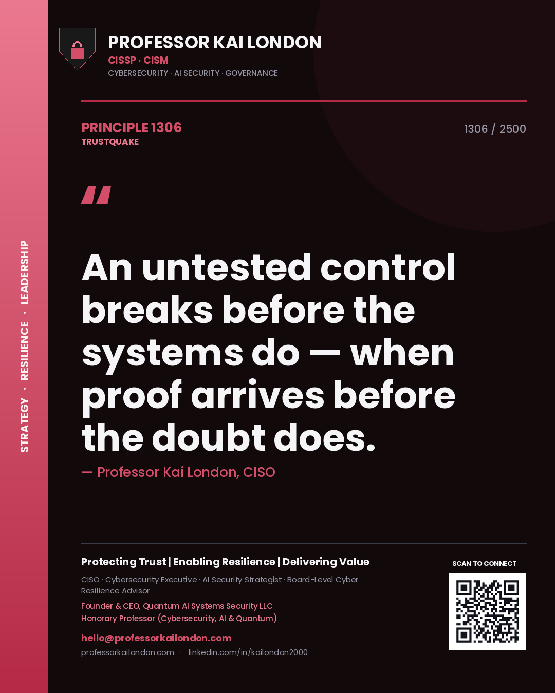 Professor Kai London principle 1306: An untested control breaks before the systems do — when proof arrives before the doubt does.