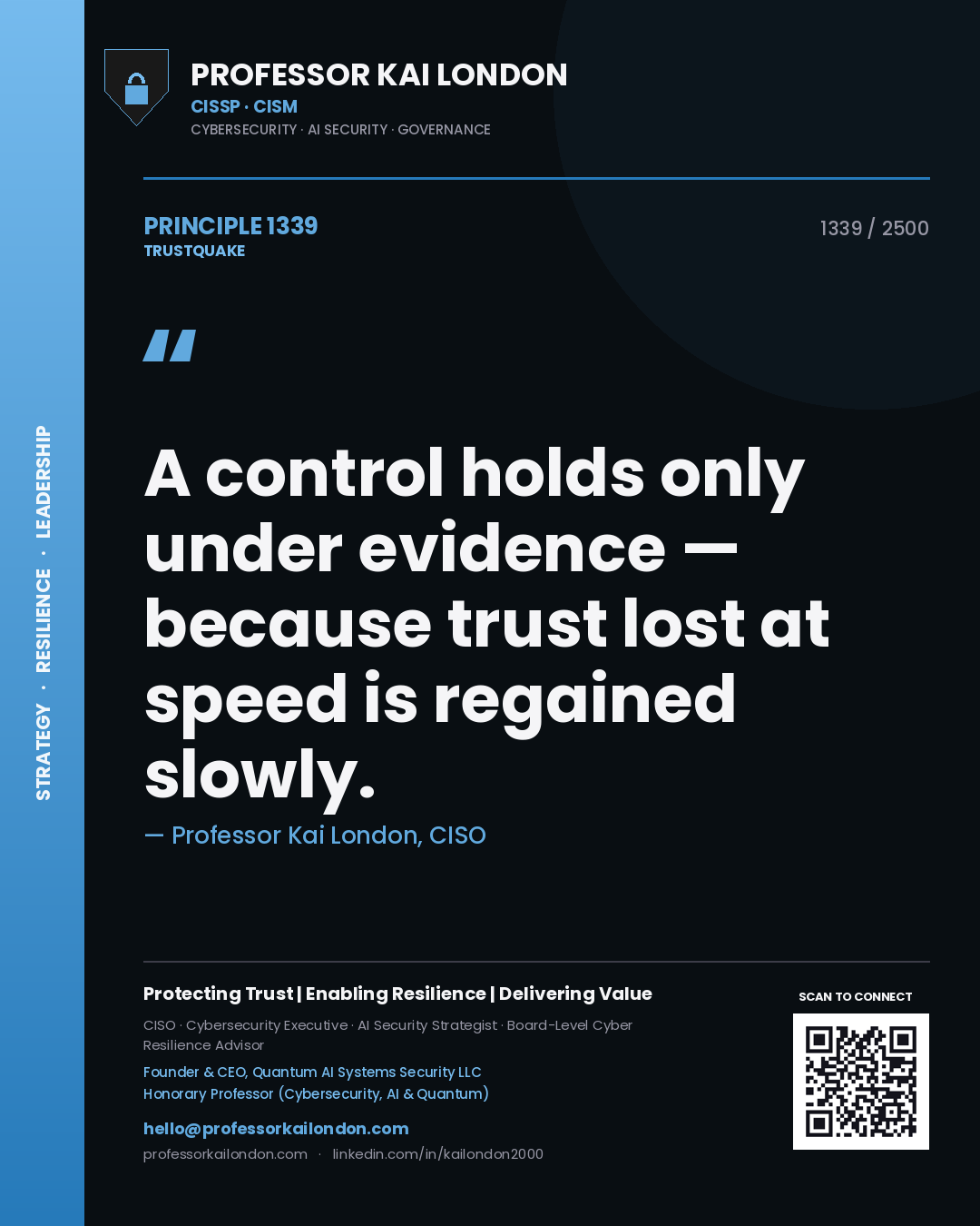 Professor Kai London principle 1339: A control holds only under evidence — because trust lost at speed is regained slowly.