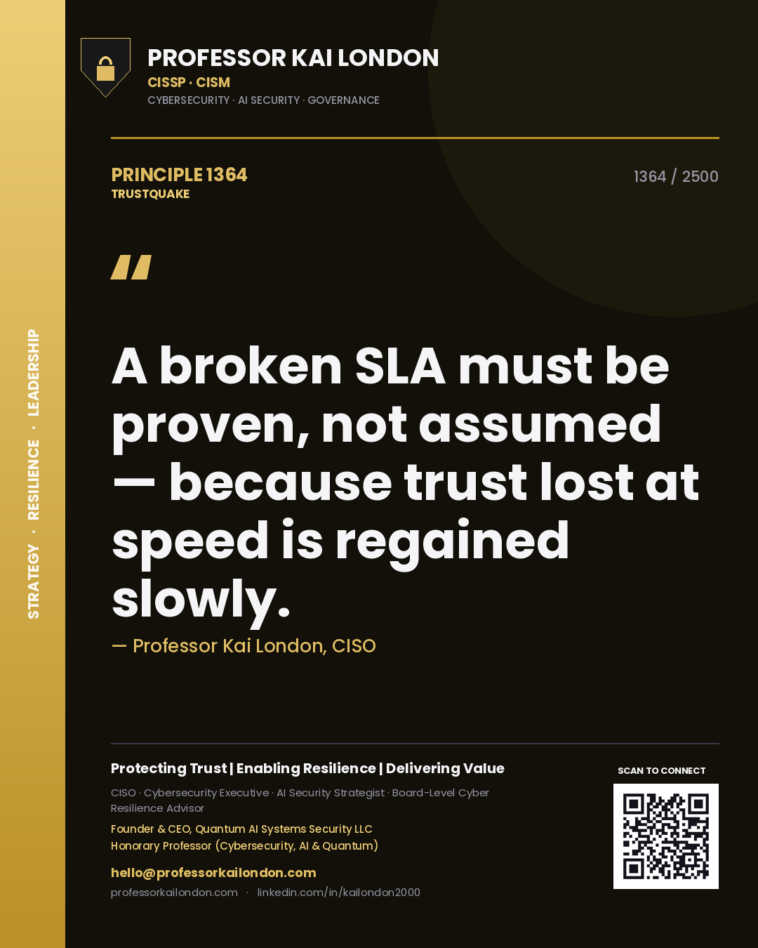 Professor Kai London principle 1364: A broken SLA must be proven, not assumed — because trust lost at speed is regained slowly.