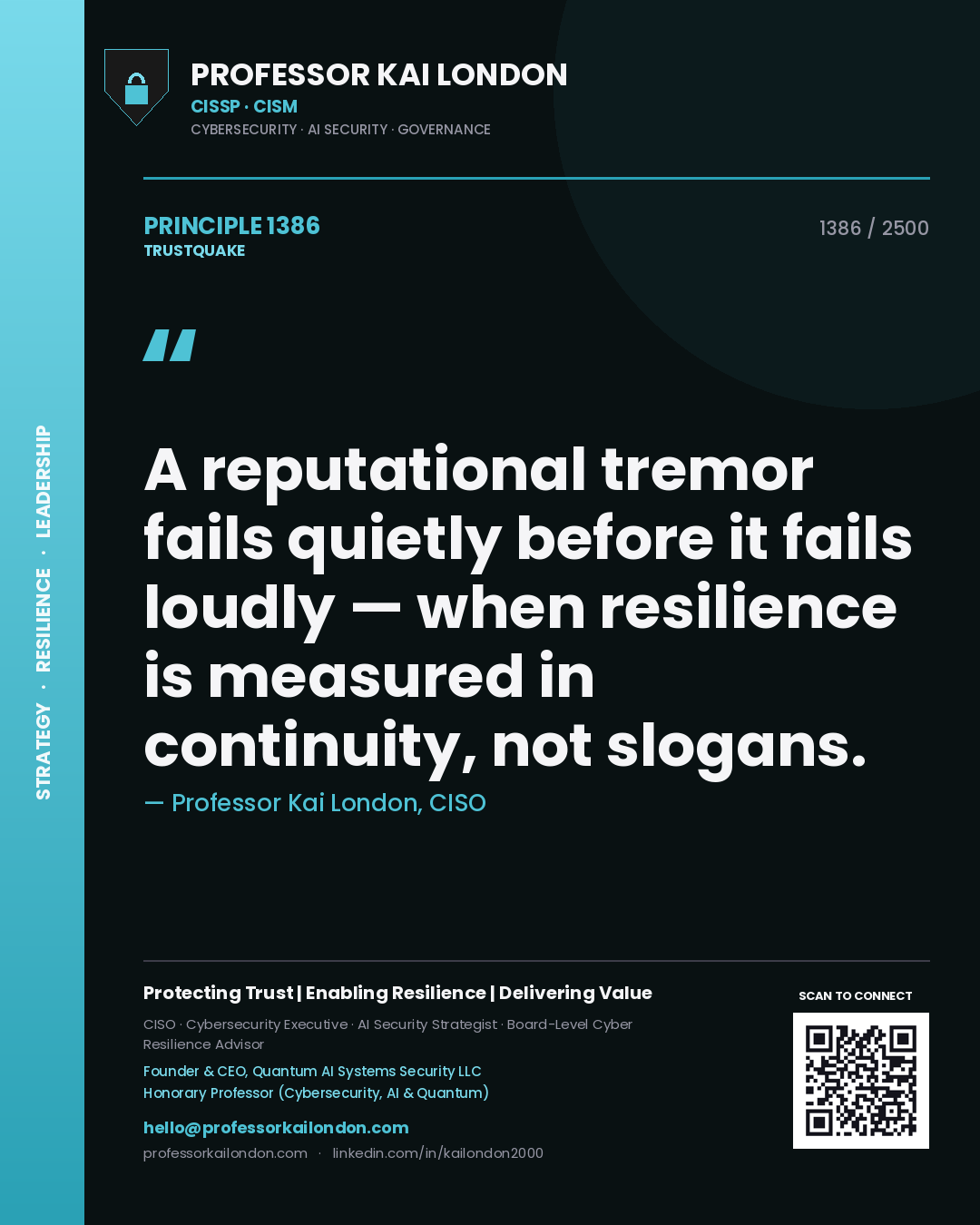 Professor Kai London principle 1386: A reputational tremor fails quietly before it fails loudly — when resilience is measured in continuity, not slogans.