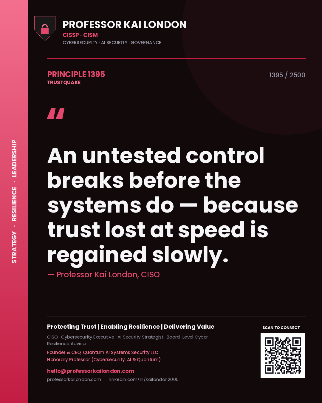Professor Kai London principle 1395: An untested control breaks before the systems do — because trust lost at speed is regained slowly.