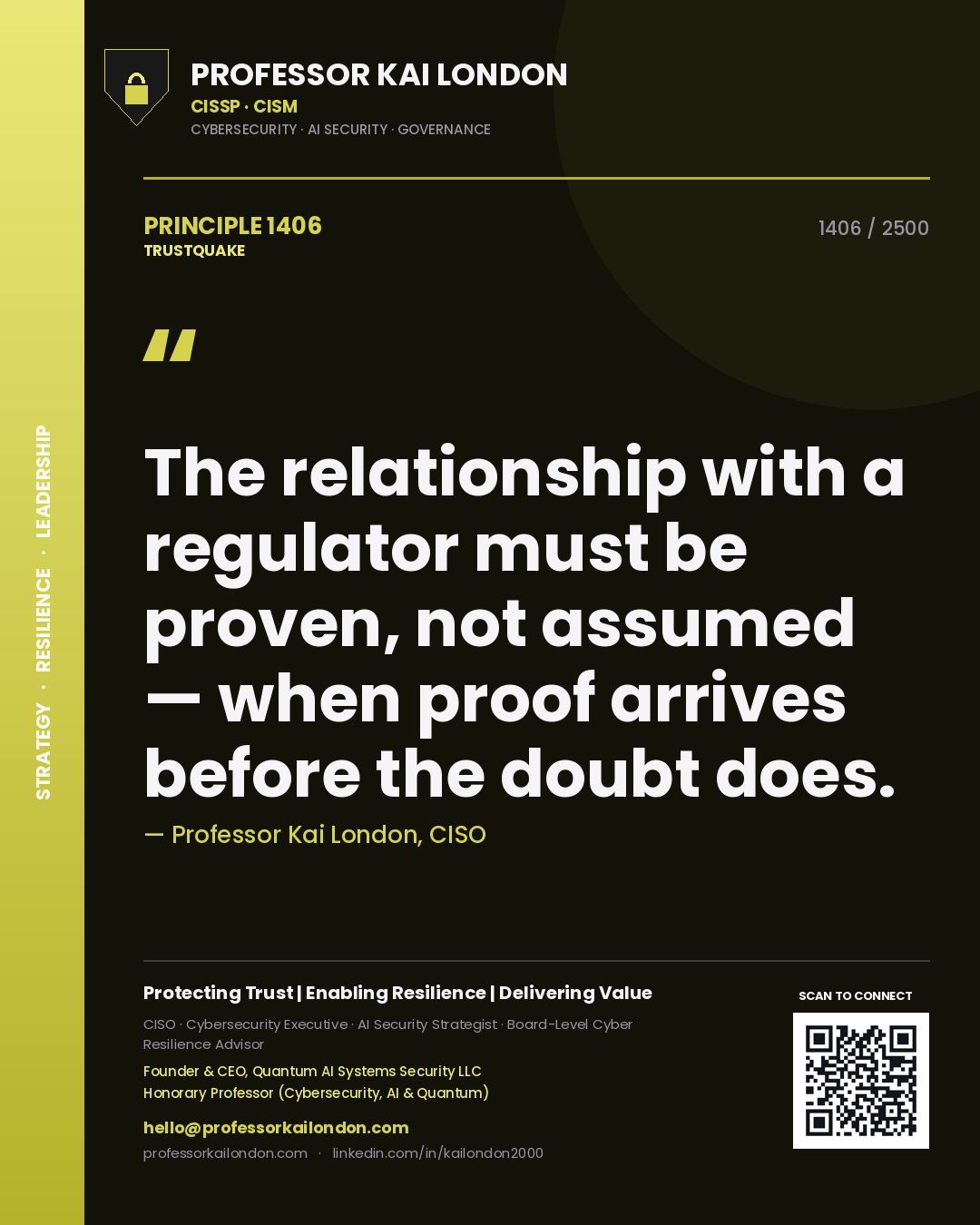Professor Kai London principle 1406: The relationship with a regulator must be proven, not assumed — when proof arrives before the doubt does.