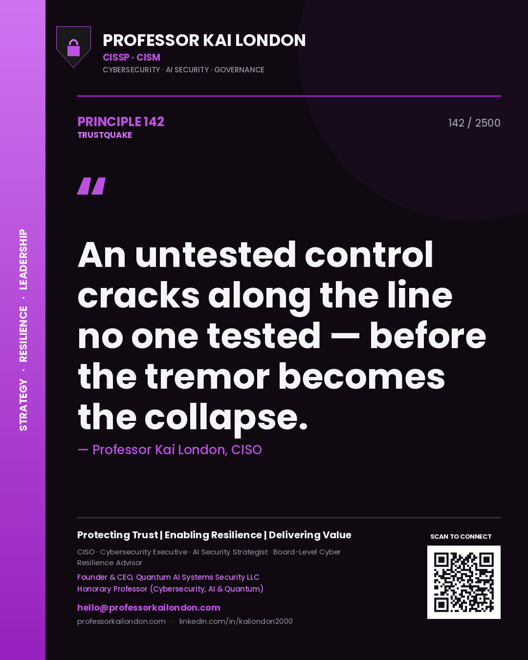 Professor Kai London principle 142: An untested control cracks along the line no one tested — before the tremor becomes the collapse.