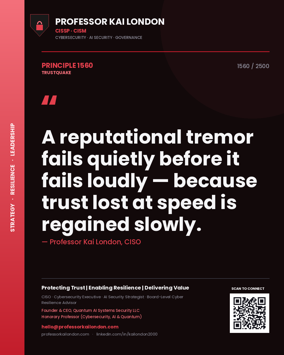Professor Kai London principle 1560: A reputational tremor fails quietly before it fails loudly — because trust lost at speed is regained slowly.