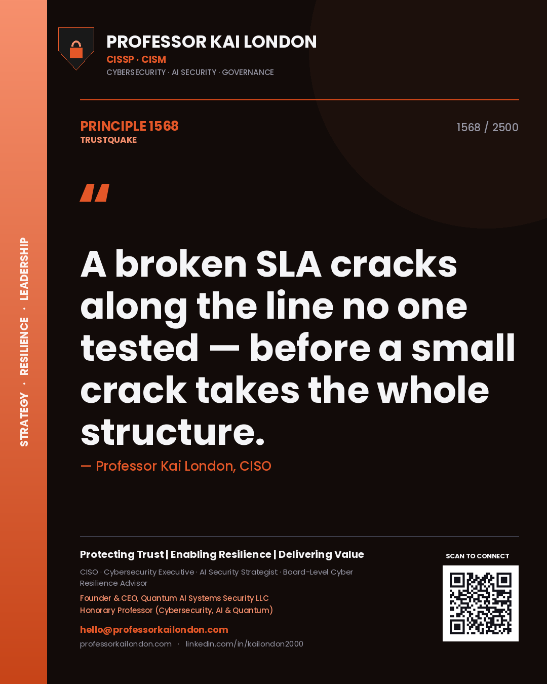Professor Kai London principle 1568: A broken SLA cracks along the line no one tested — before a small crack takes the whole structure.