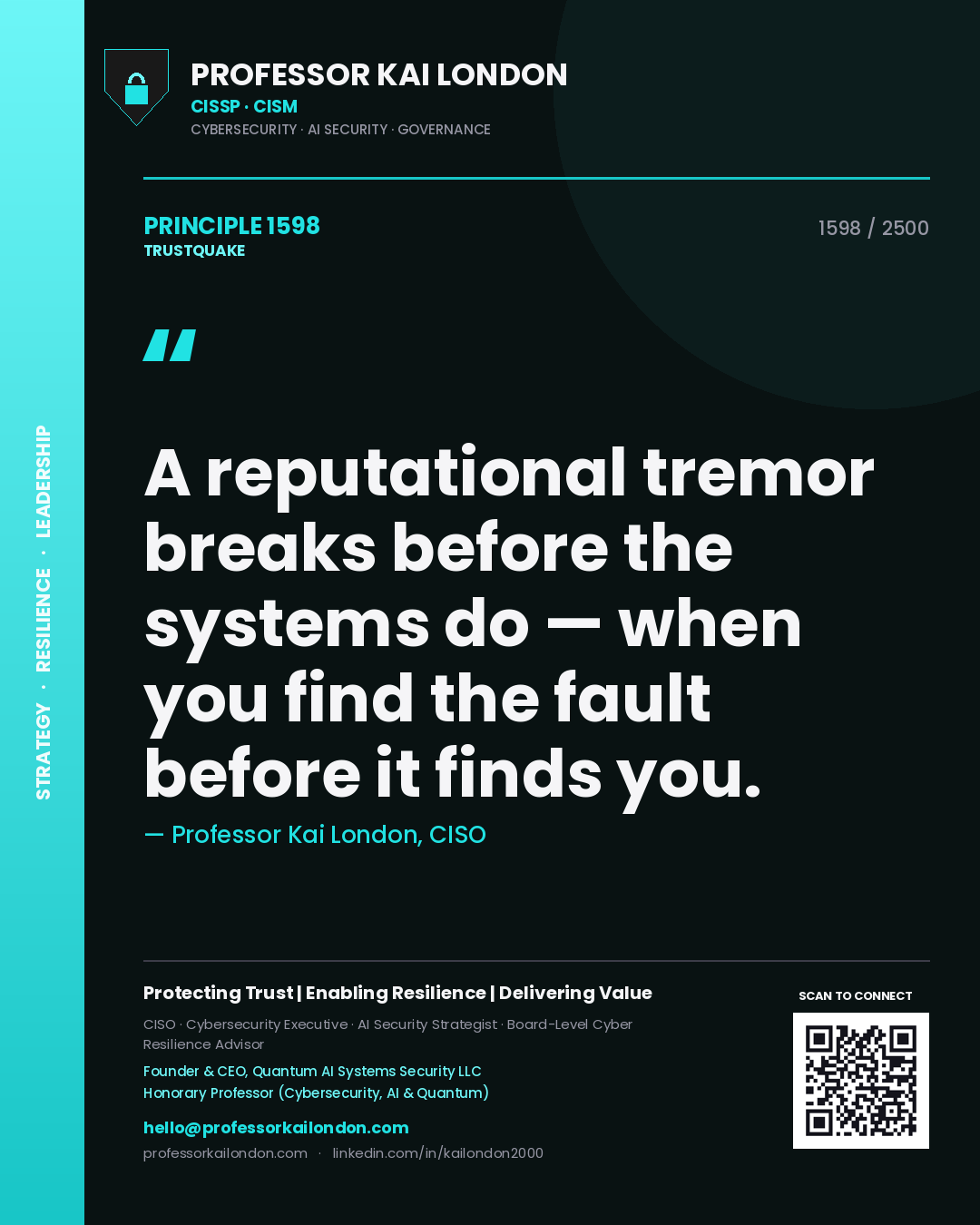 Professor Kai London principle 1598: A reputational tremor breaks before the systems do — when you find the fault before it finds you.