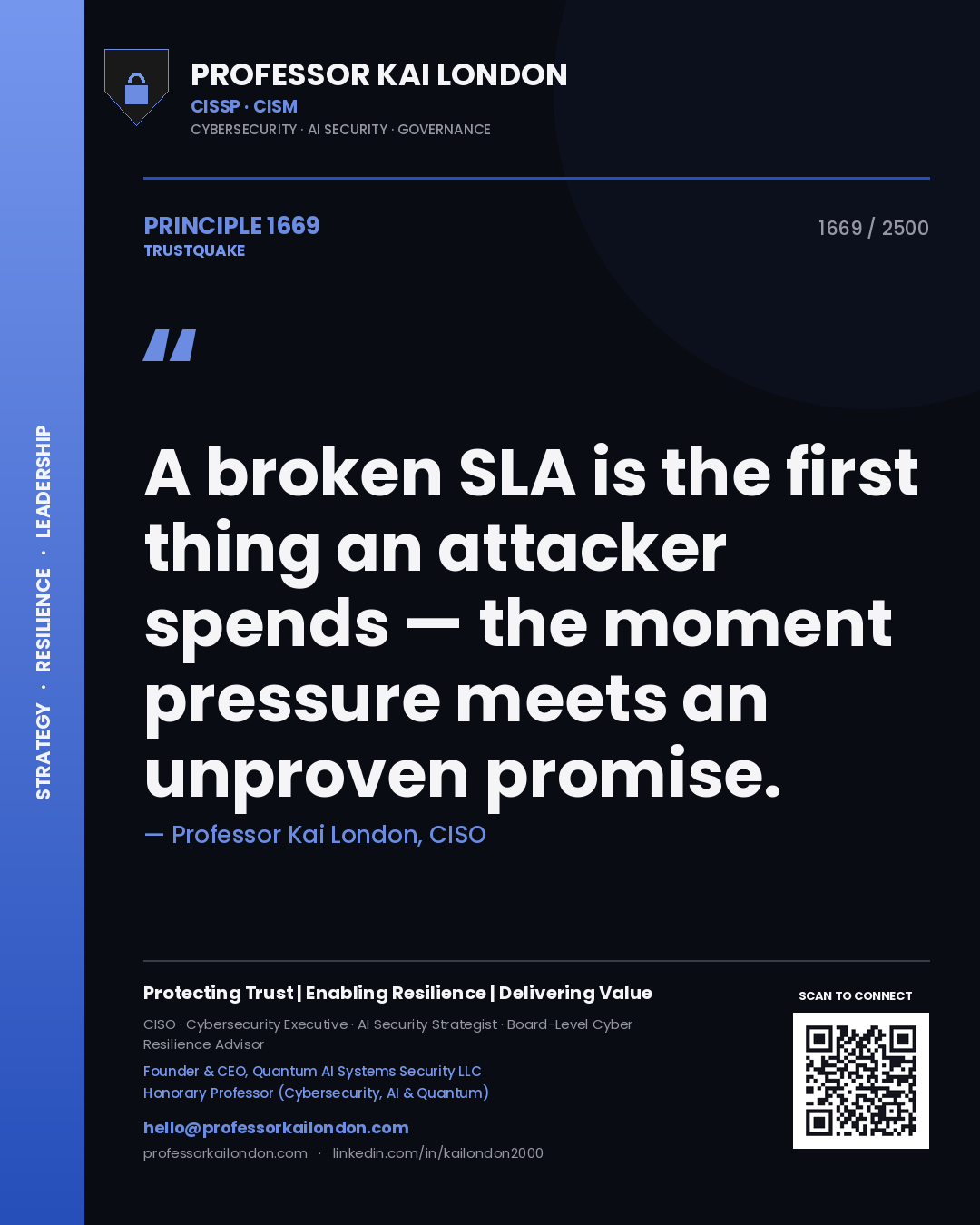Professor Kai London principle 1669: A broken SLA is the first thing an attacker spends — the moment pressure meets an unproven promise.