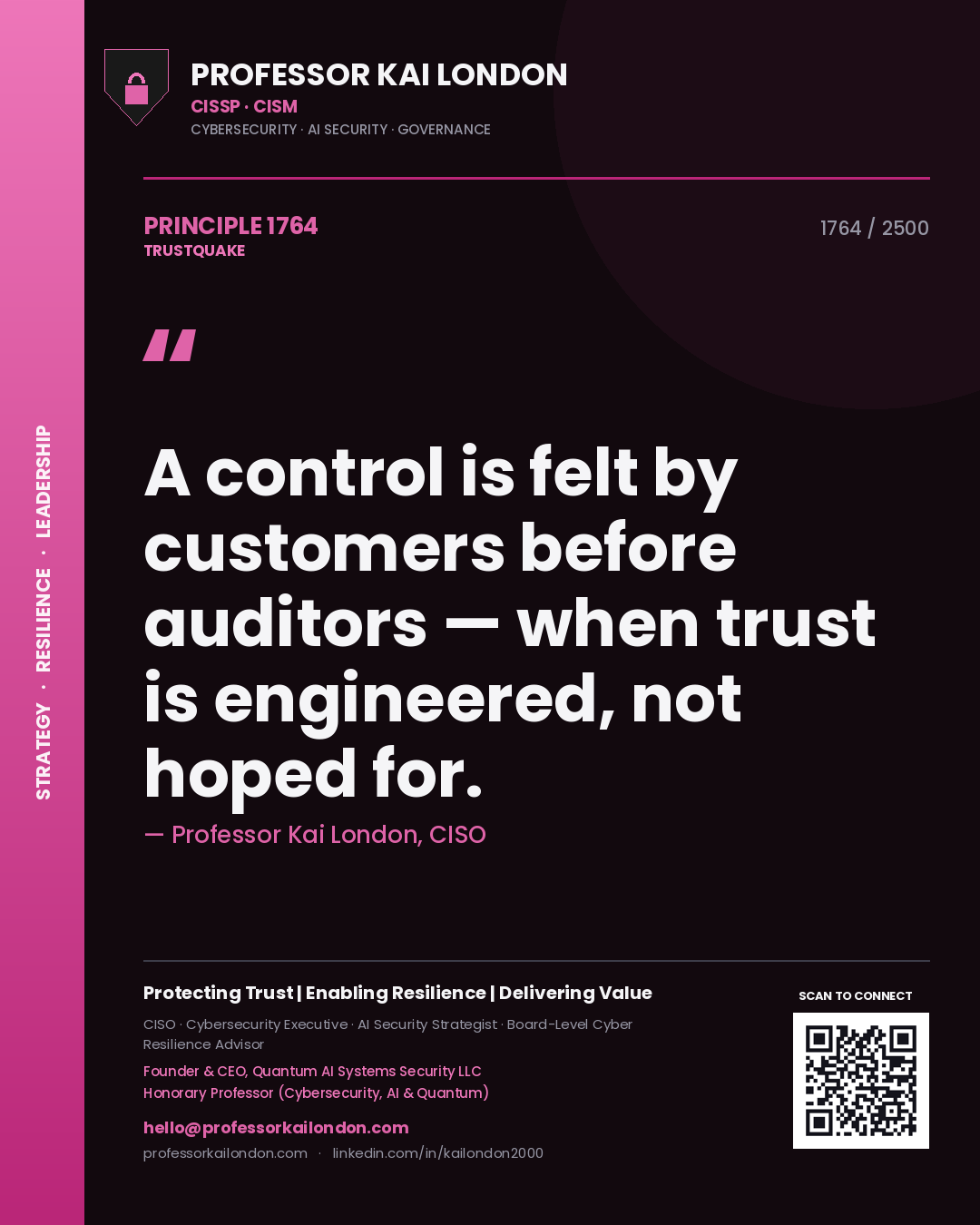Professor Kai London principle 1764: A control is felt by customers before auditors — when trust is engineered, not hoped for.