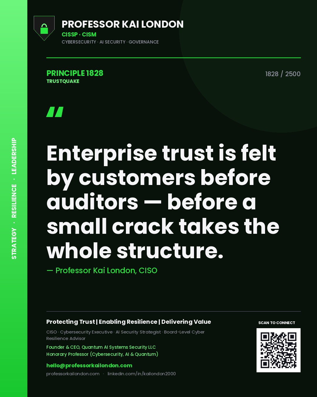 Professor Kai London principle 1828: Enterprise trust is felt by customers before auditors — before a small crack takes the whole structure.