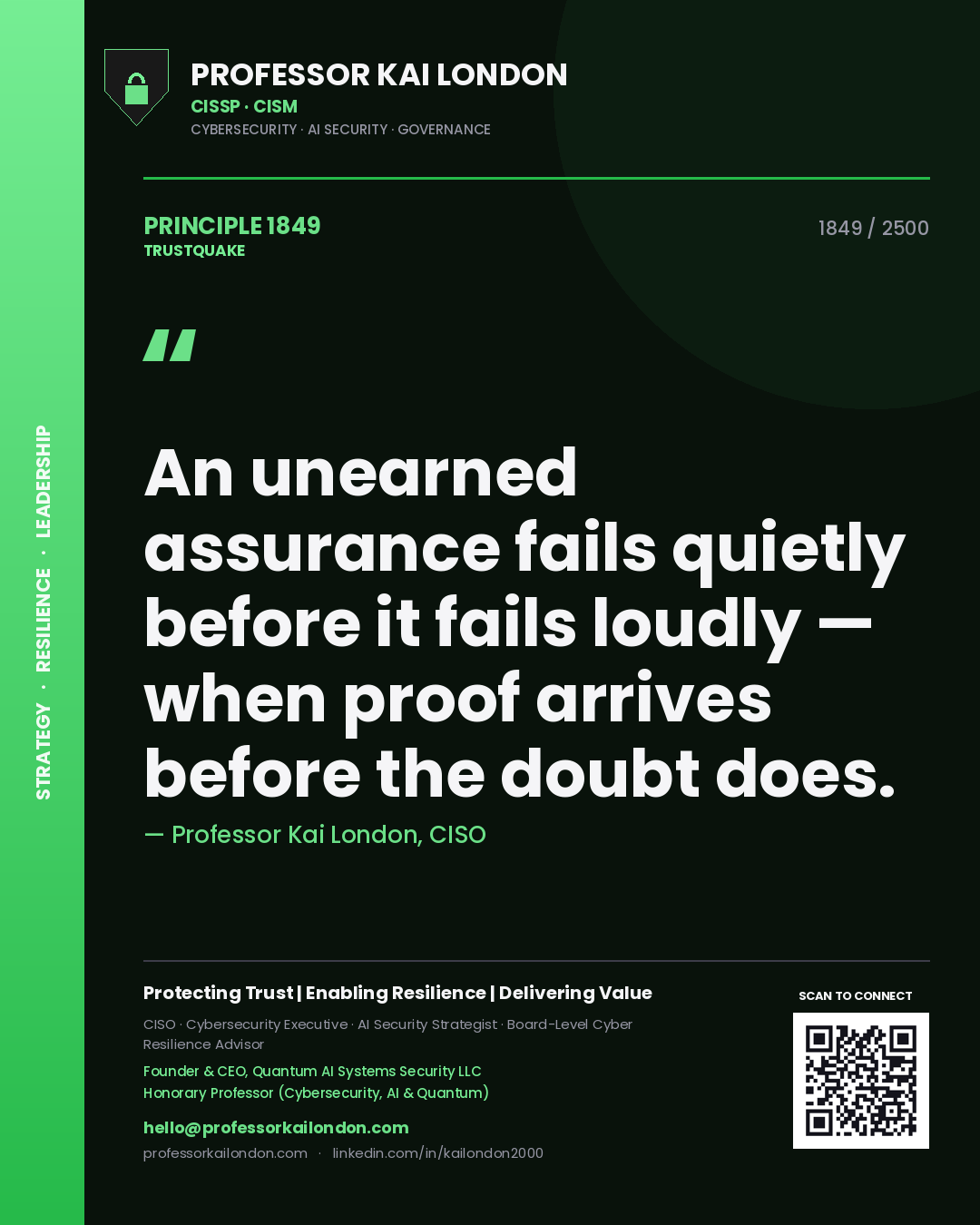 Professor Kai London principle 1849: An unearned assurance fails quietly before it fails loudly — when proof arrives before the doubt does.