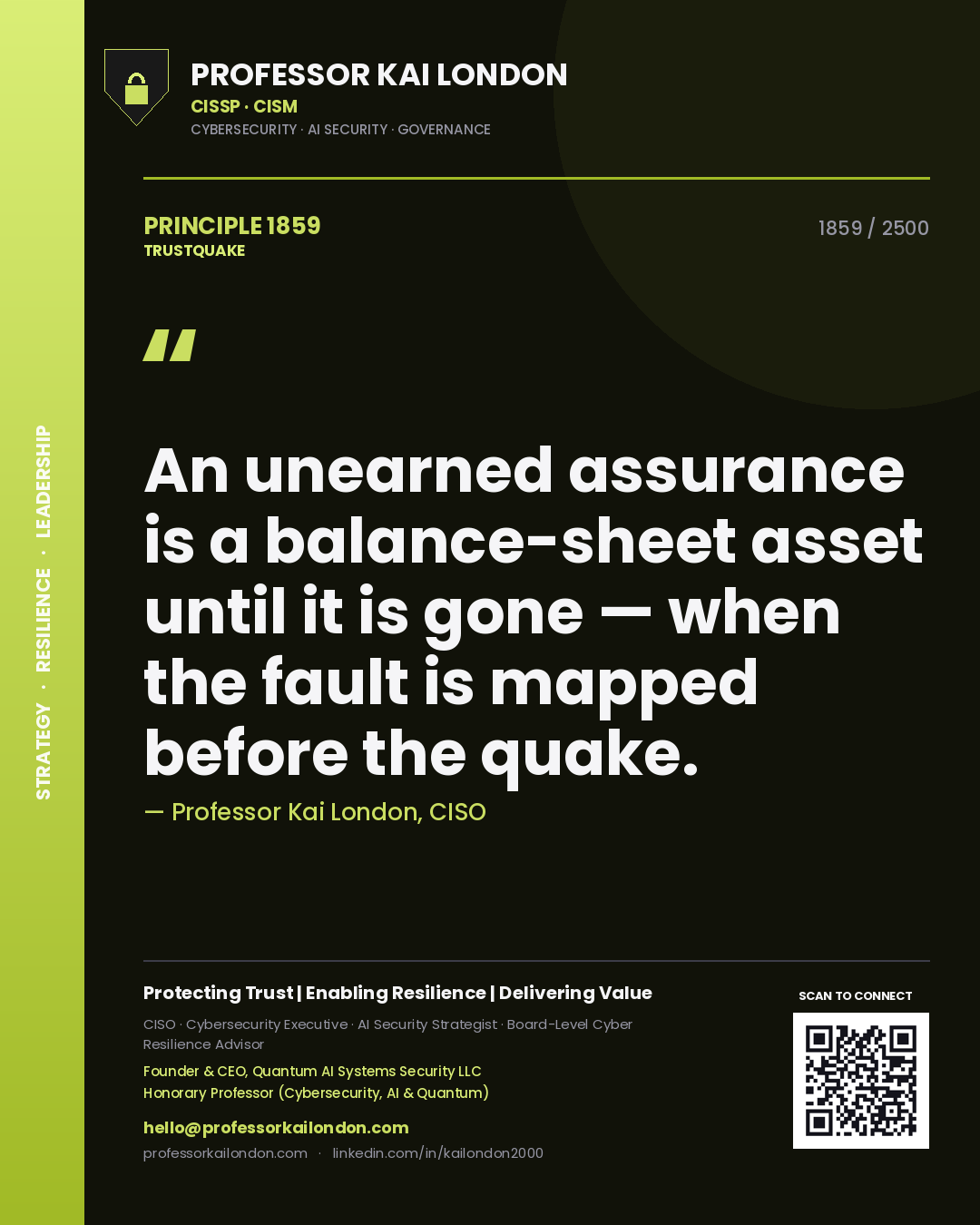 Professor Kai London principle 1859: An unearned assurance is a balance-sheet asset until it is gone — when the fault is mapped before the quake.