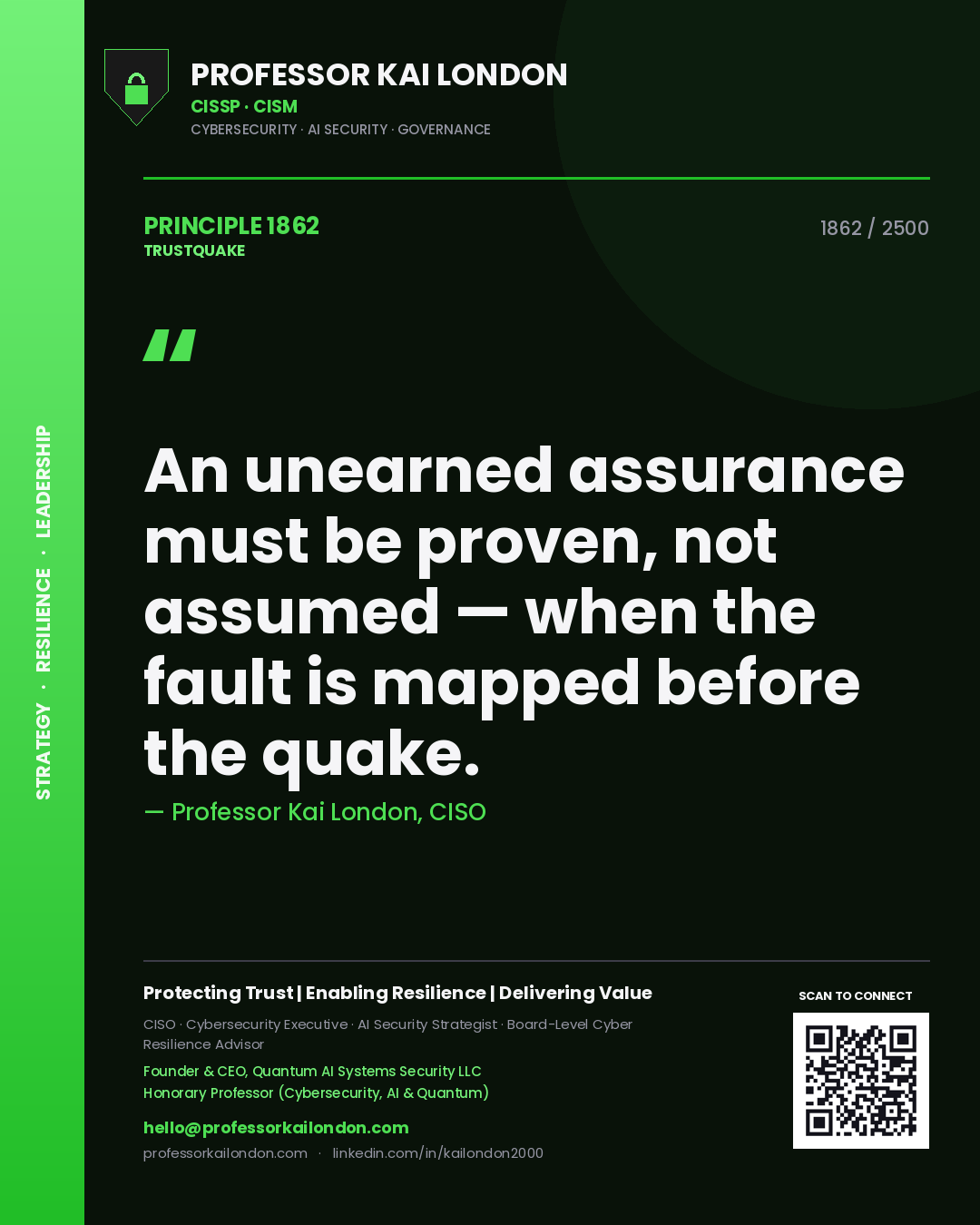 Professor Kai London principle 1862: An unearned assurance must be proven, not assumed — when the fault is mapped before the quake.
