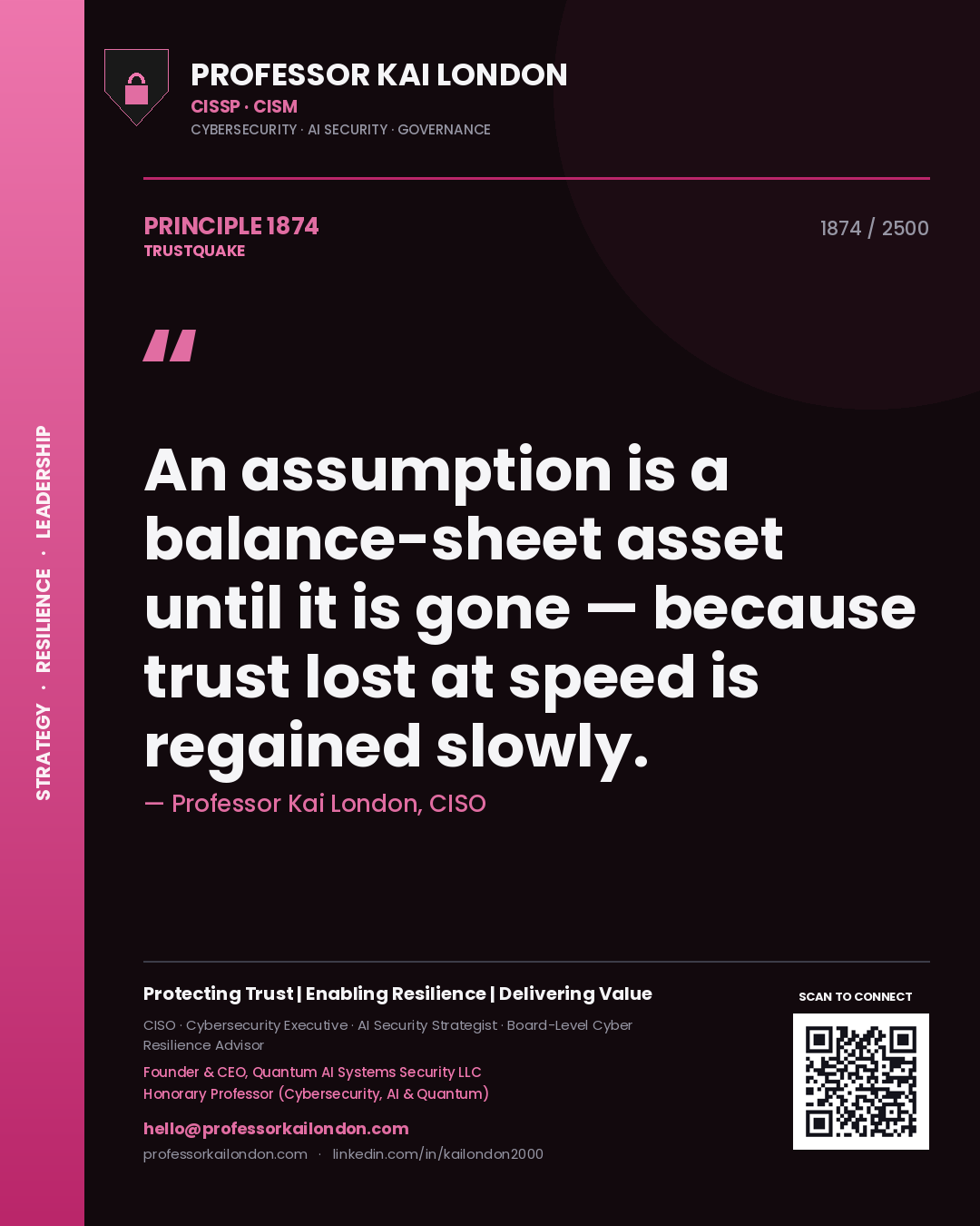 Professor Kai London principle 1874: An assumption is a balance-sheet asset until it is gone — because trust lost at speed is regained slowly.