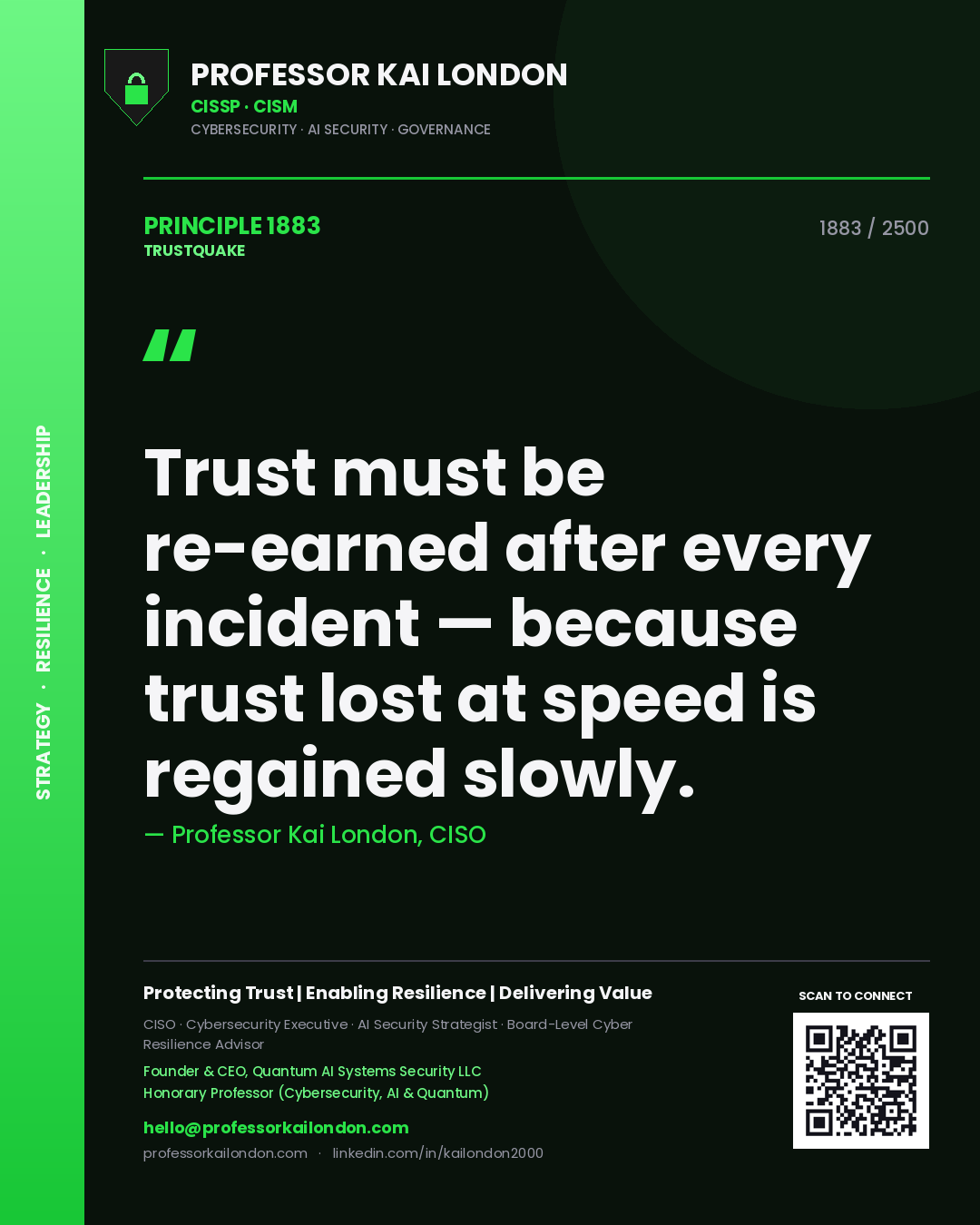 Professor Kai London principle 1883: Trust must be re-earned after every incident — because trust lost at speed is regained slowly.