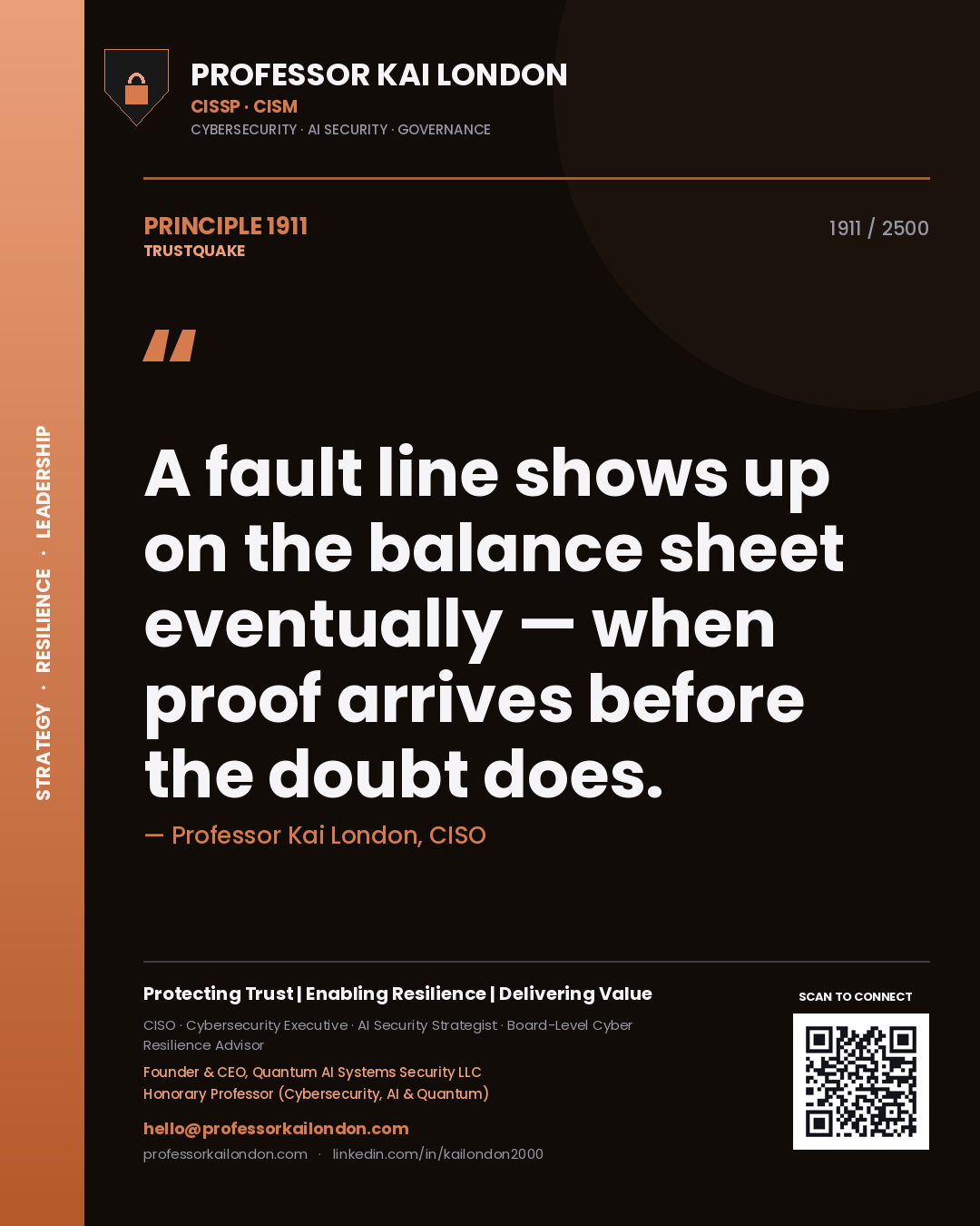 Professor Kai London principle 1911: A fault line shows up on the balance sheet eventually — when proof arrives before the doubt does.