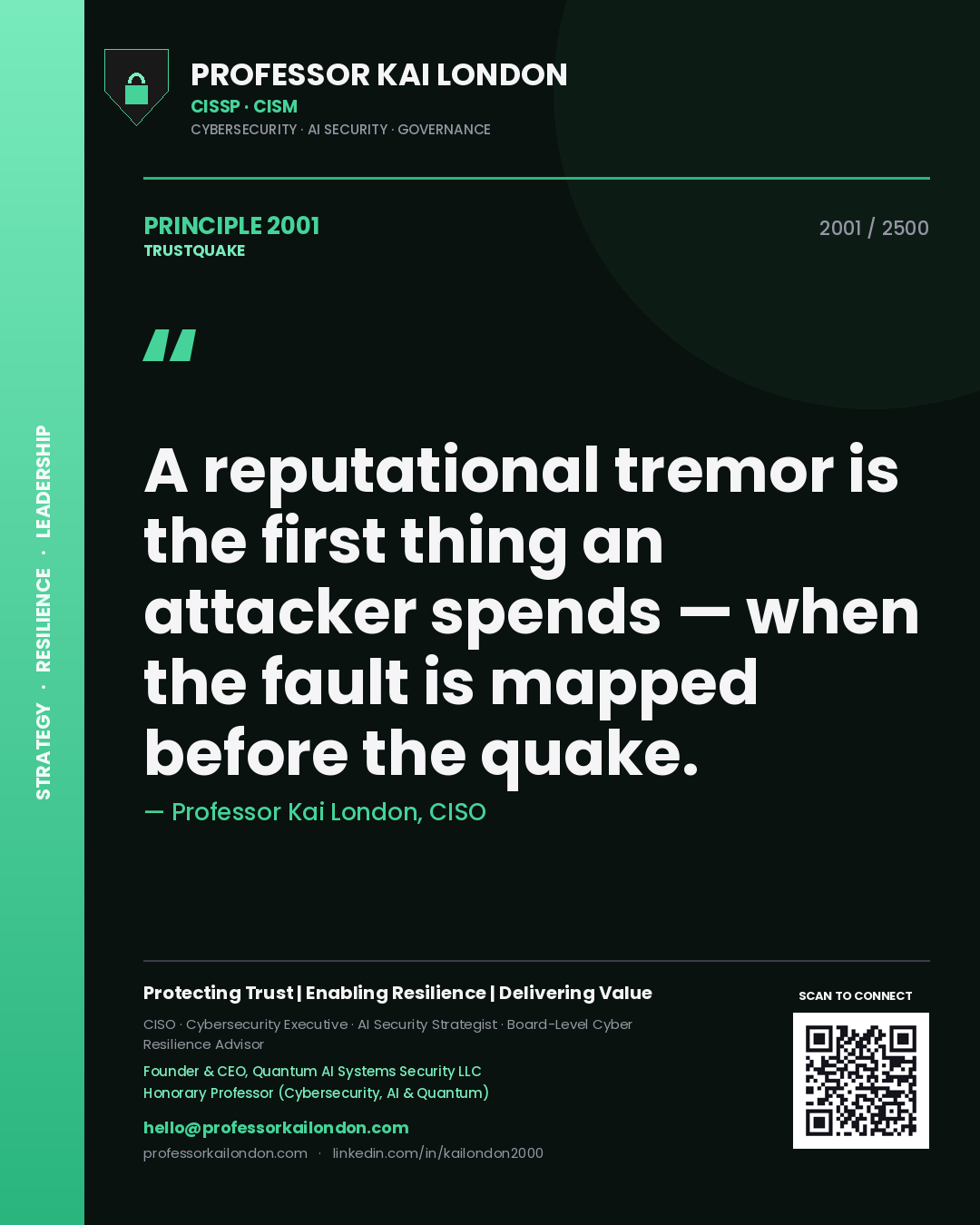 Professor Kai London principle 2001: A reputational tremor is the first thing an attacker spends — when the fault is mapped before the quake.