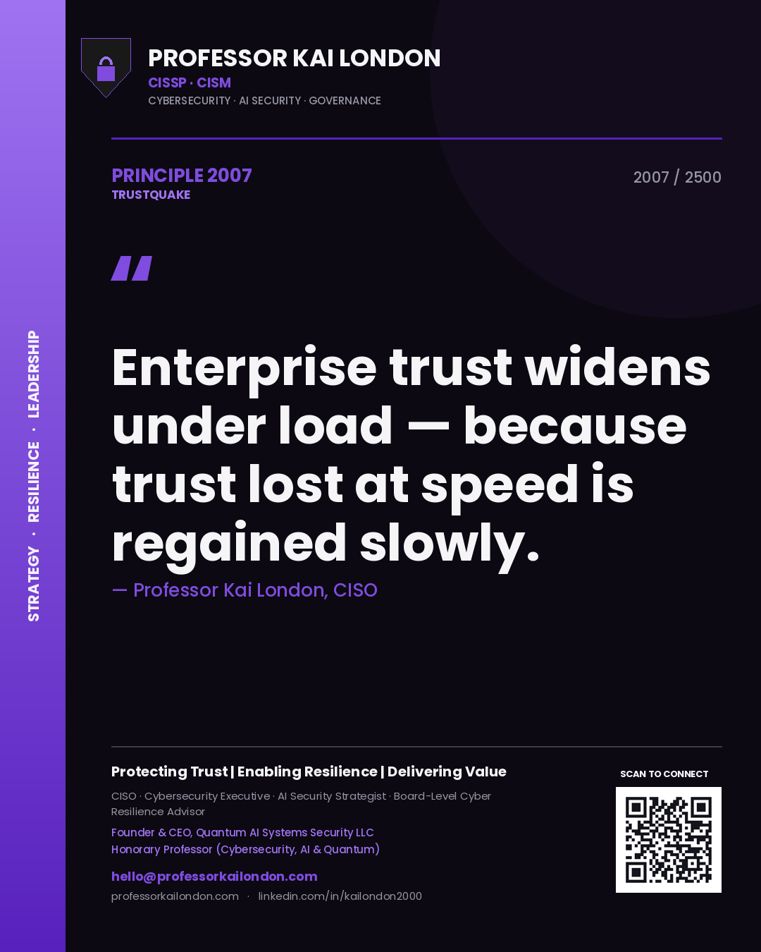 Professor Kai London principle 2007: Enterprise trust widens under load — because trust lost at speed is regained slowly.
