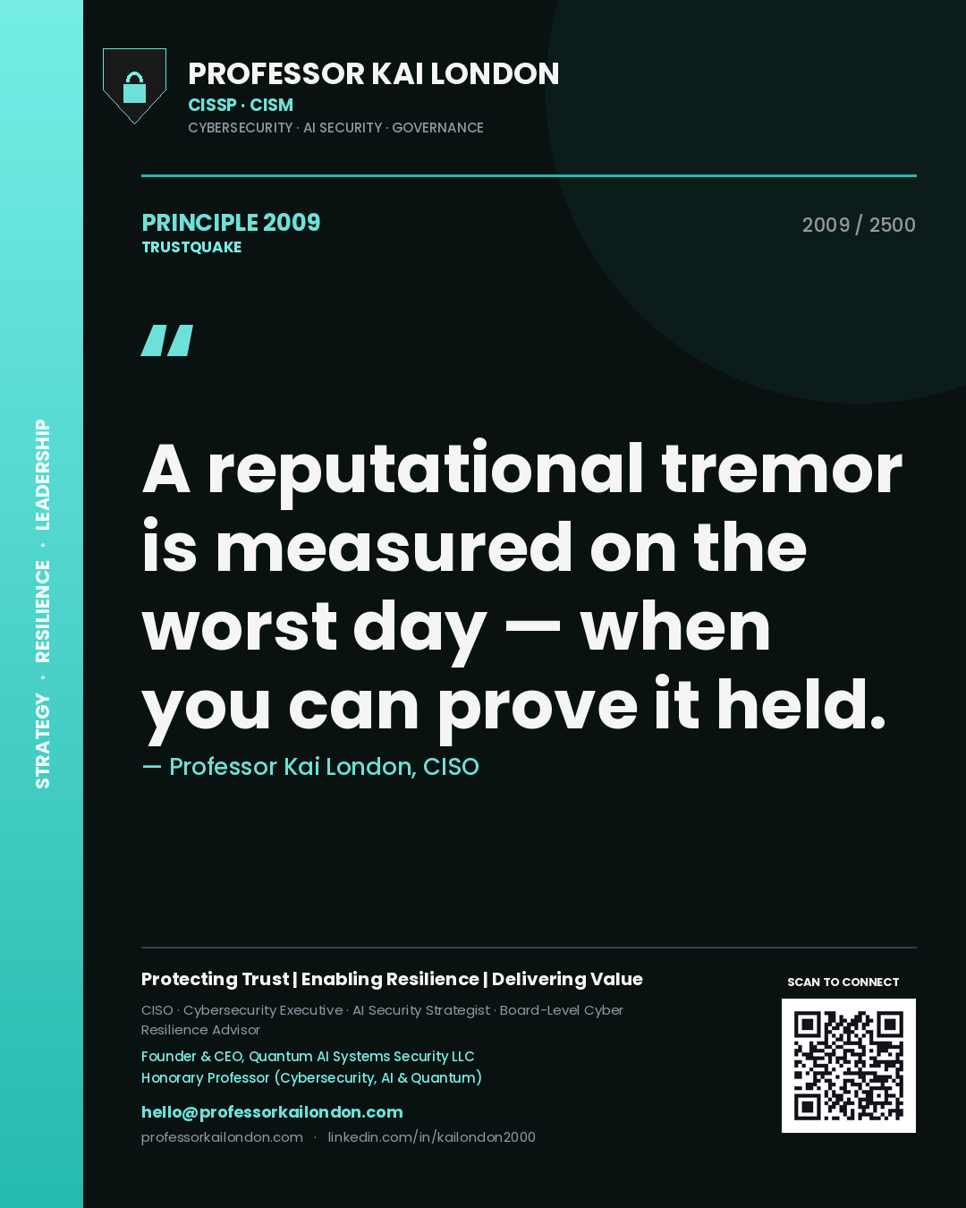 Professor Kai London principle 2009: A reputational tremor is measured on the worst day — when you can prove it held.