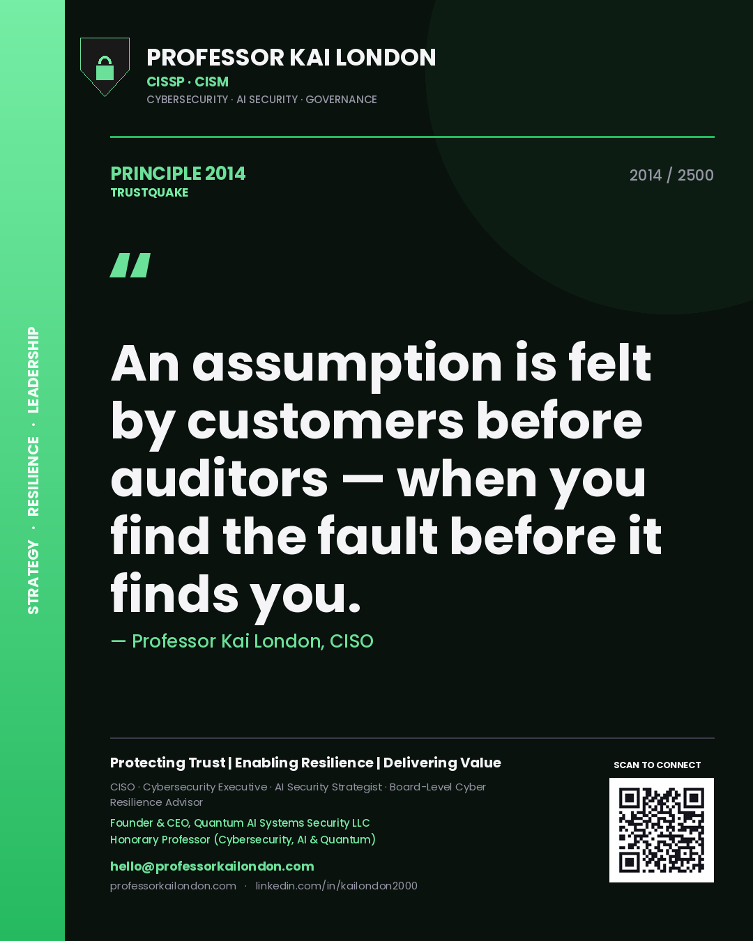 Professor Kai London principle 2014: An assumption is felt by customers before auditors — when you find the fault before it finds you.