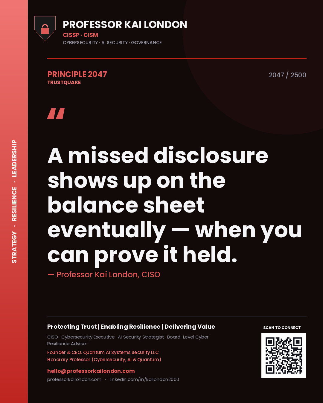 Professor Kai London principle 2047: A missed disclosure shows up on the balance sheet eventually — when you can prove it held.