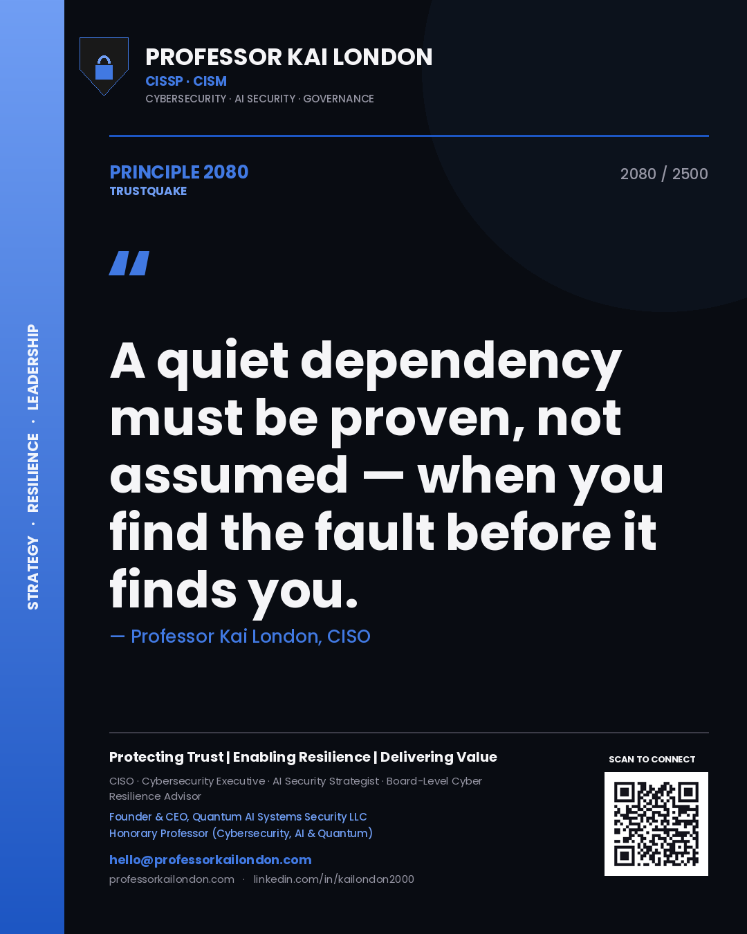 Professor Kai London principle 2080: A quiet dependency must be proven, not assumed — when you find the fault before it finds you.