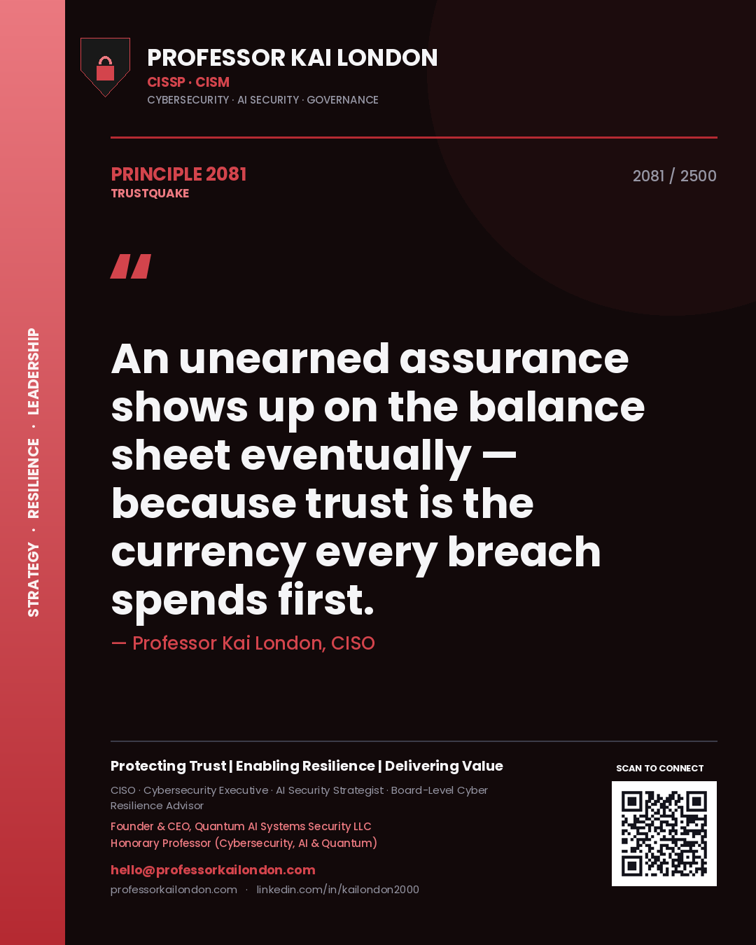 Professor Kai London principle 2081: An unearned assurance shows up on the balance sheet eventually — because trust is the currency every breach spends first.