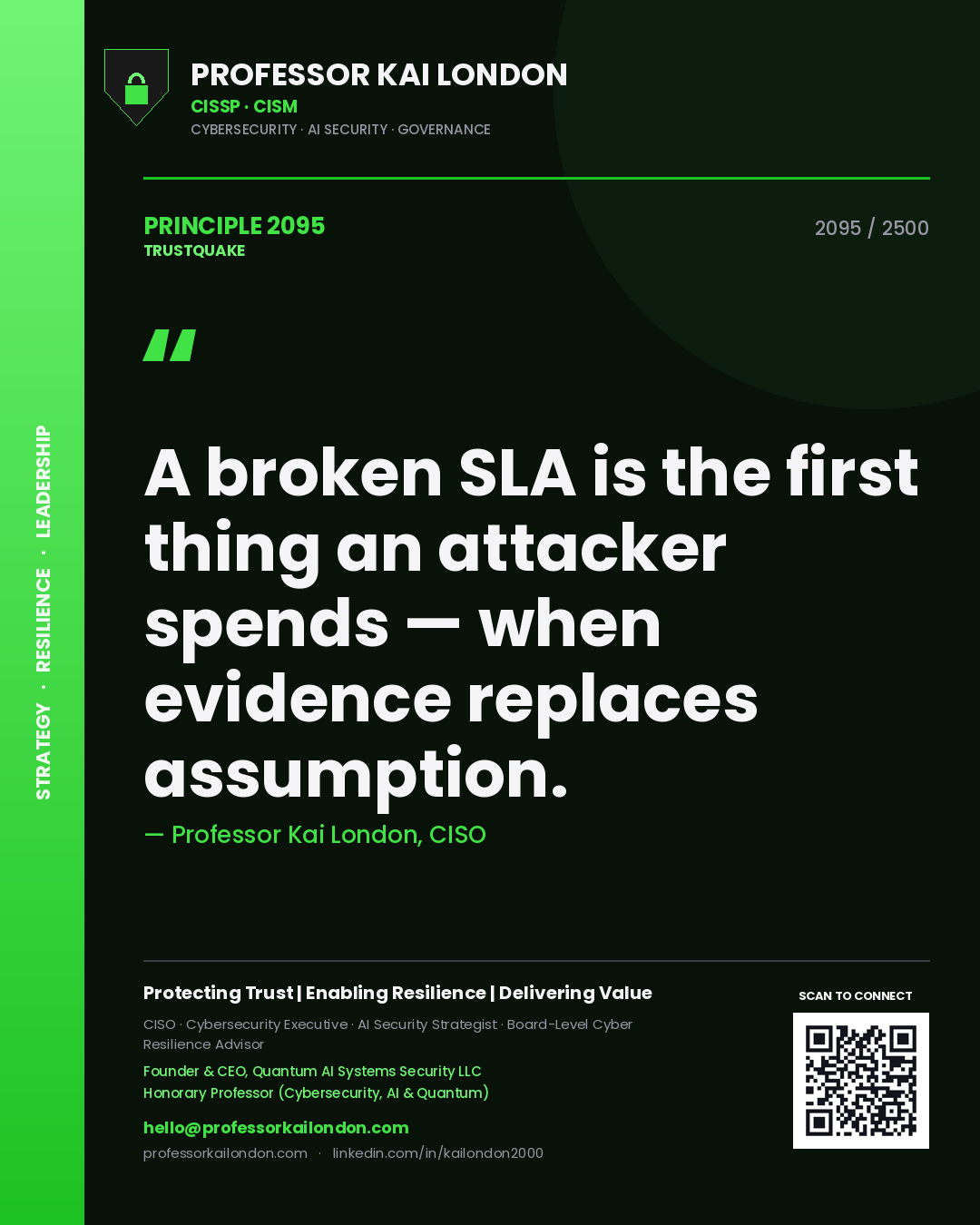 Professor Kai London principle 2095: A broken SLA is the first thing an attacker spends — when evidence replaces assumption.