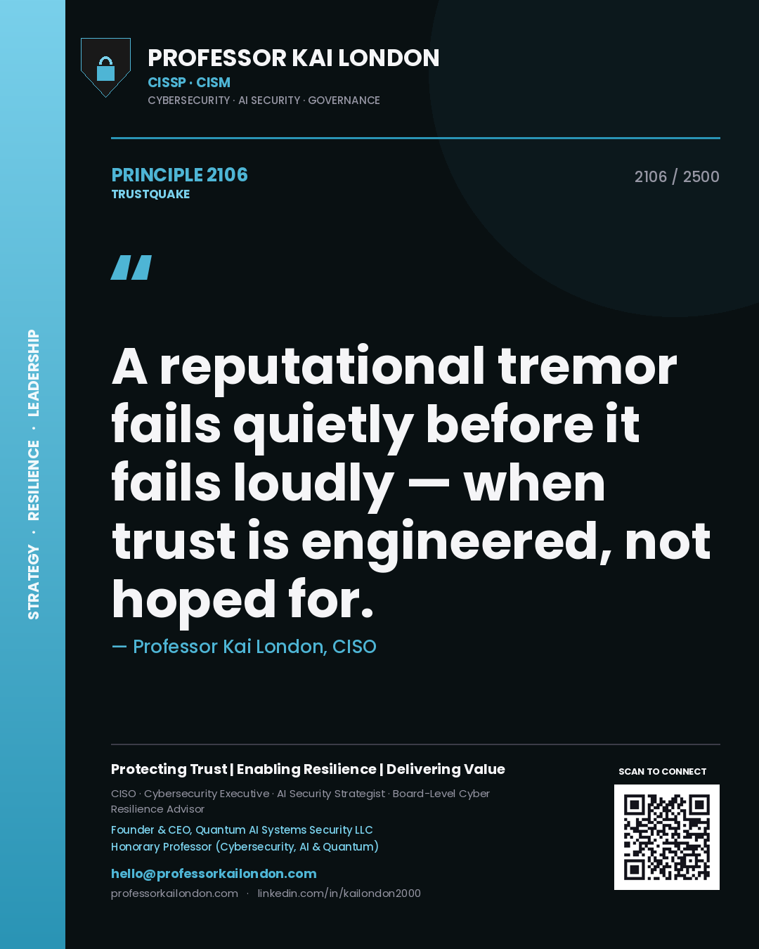Professor Kai London principle 2106: A reputational tremor fails quietly before it fails loudly — when trust is engineered, not hoped for.