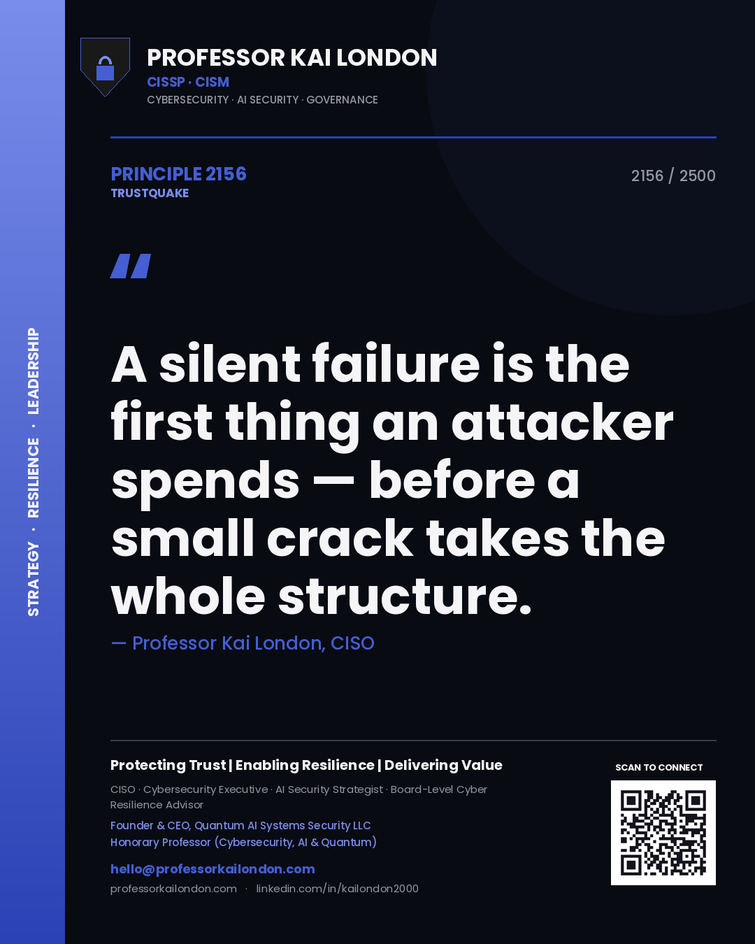Professor Kai London principle 2156: A silent failure is the first thing an attacker spends — before a small crack takes the whole structure.